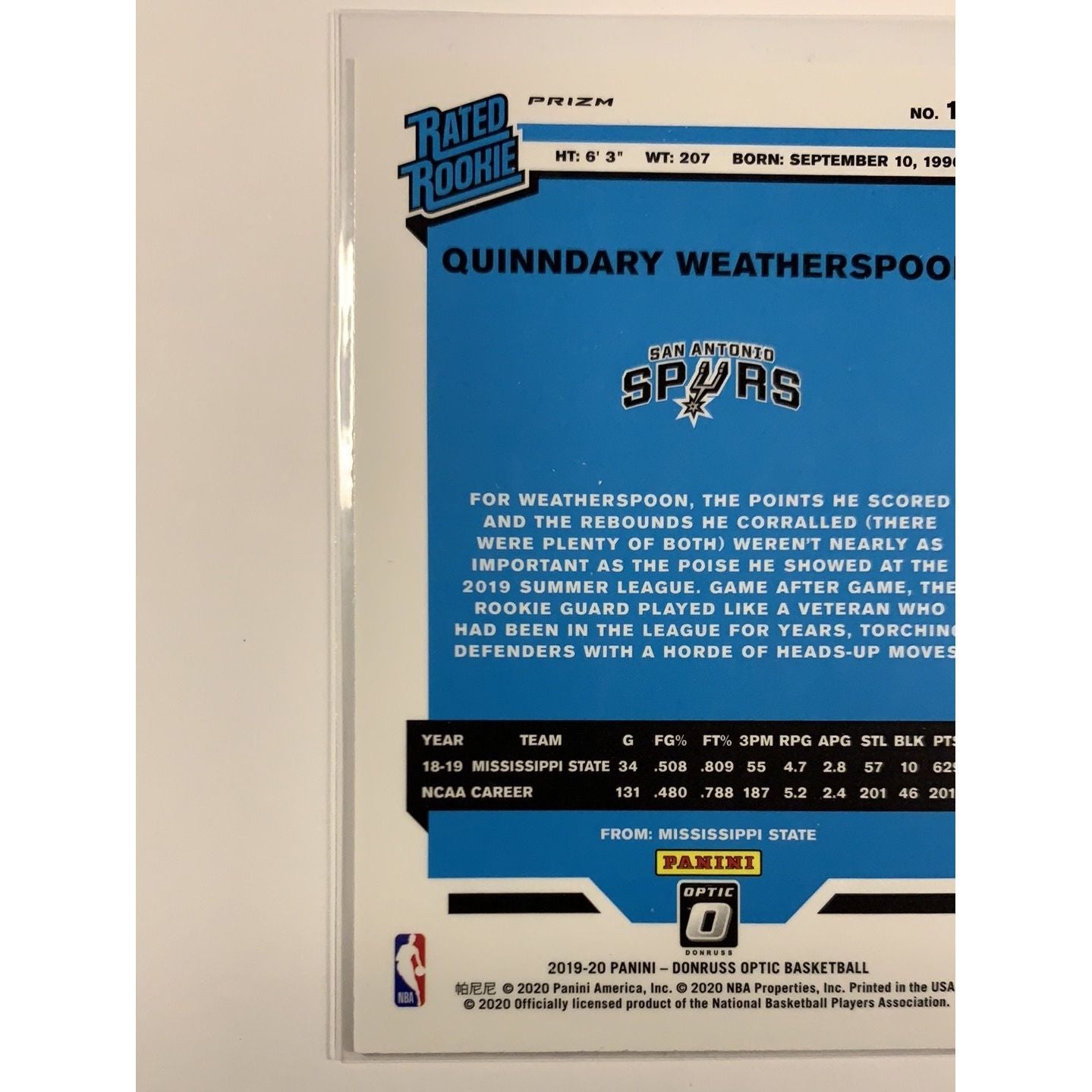 2019-20 Donruss Optic Quinndary Weatherspoon Rated Rookie Tmall Red Wave Prizm | Local Legends Cards & Collectibles