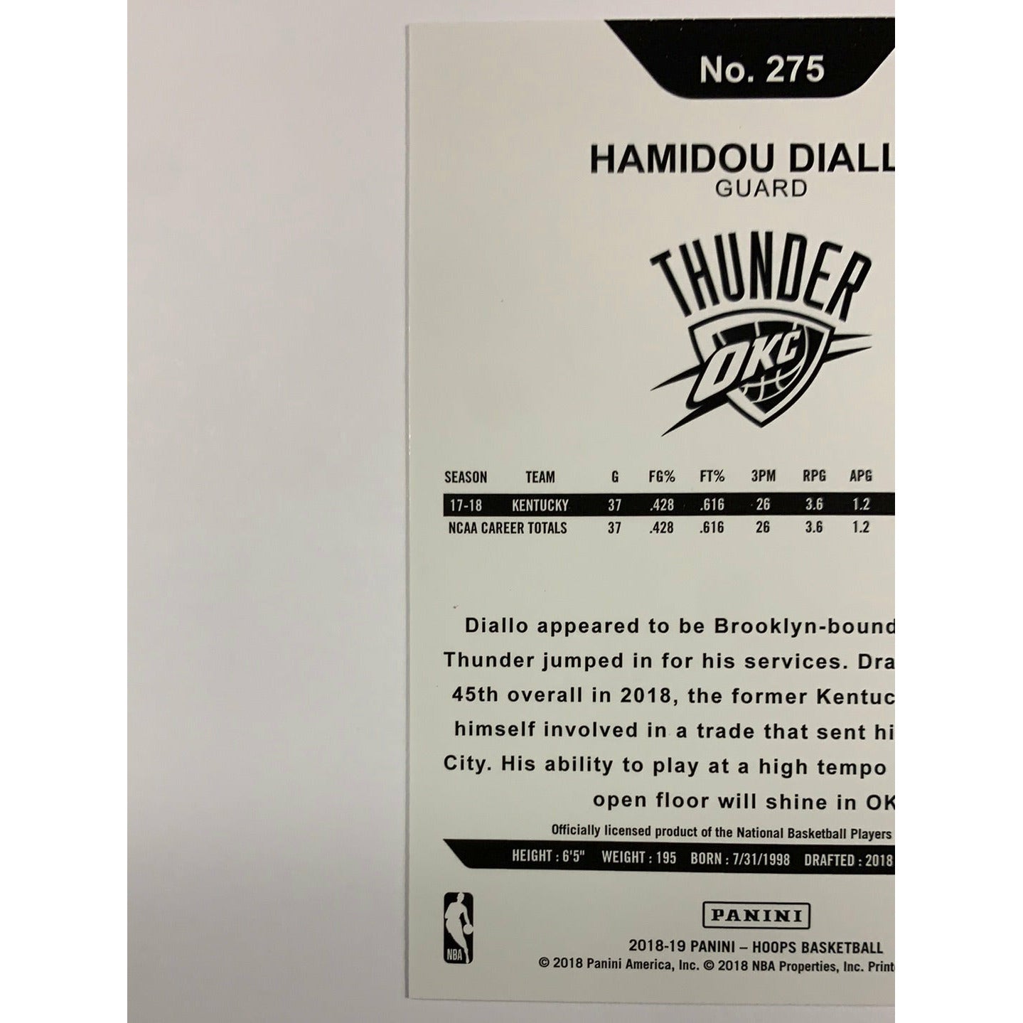 2018-19 Hoops Hamidou Diallo RC | Local Legends Cards & Collectibles