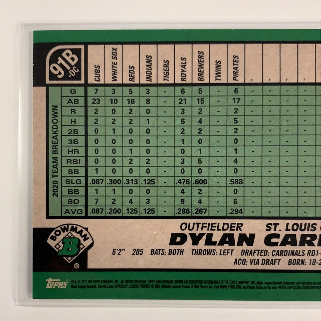 2021 Bowman Chrome Dylan Carlson 91’ RC Refractor | Local Legends Cards & Collectibles