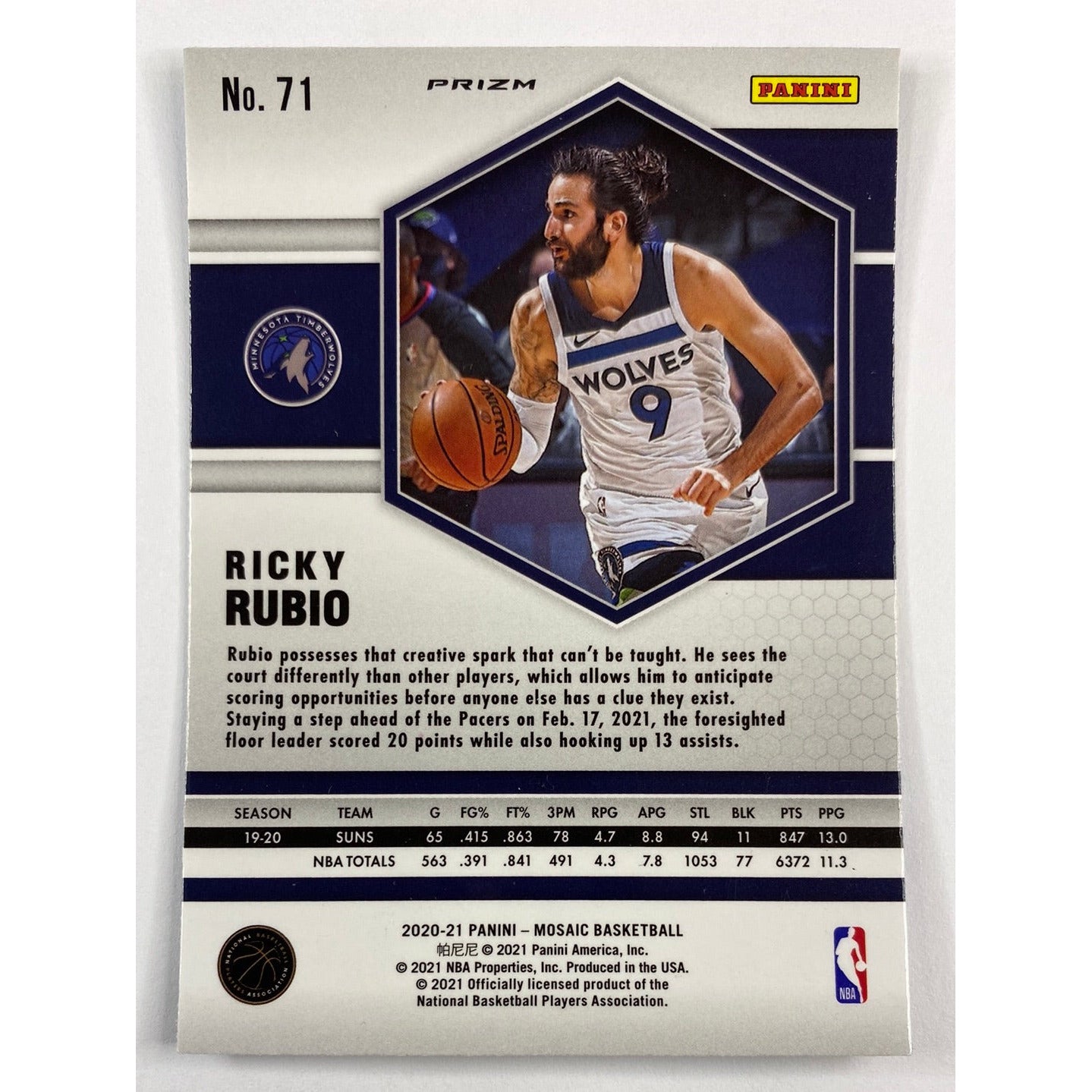 2020-21 Mosaic Ricky Rubio Blue Reactive Prizm | Local Legends Cards & Collectibles