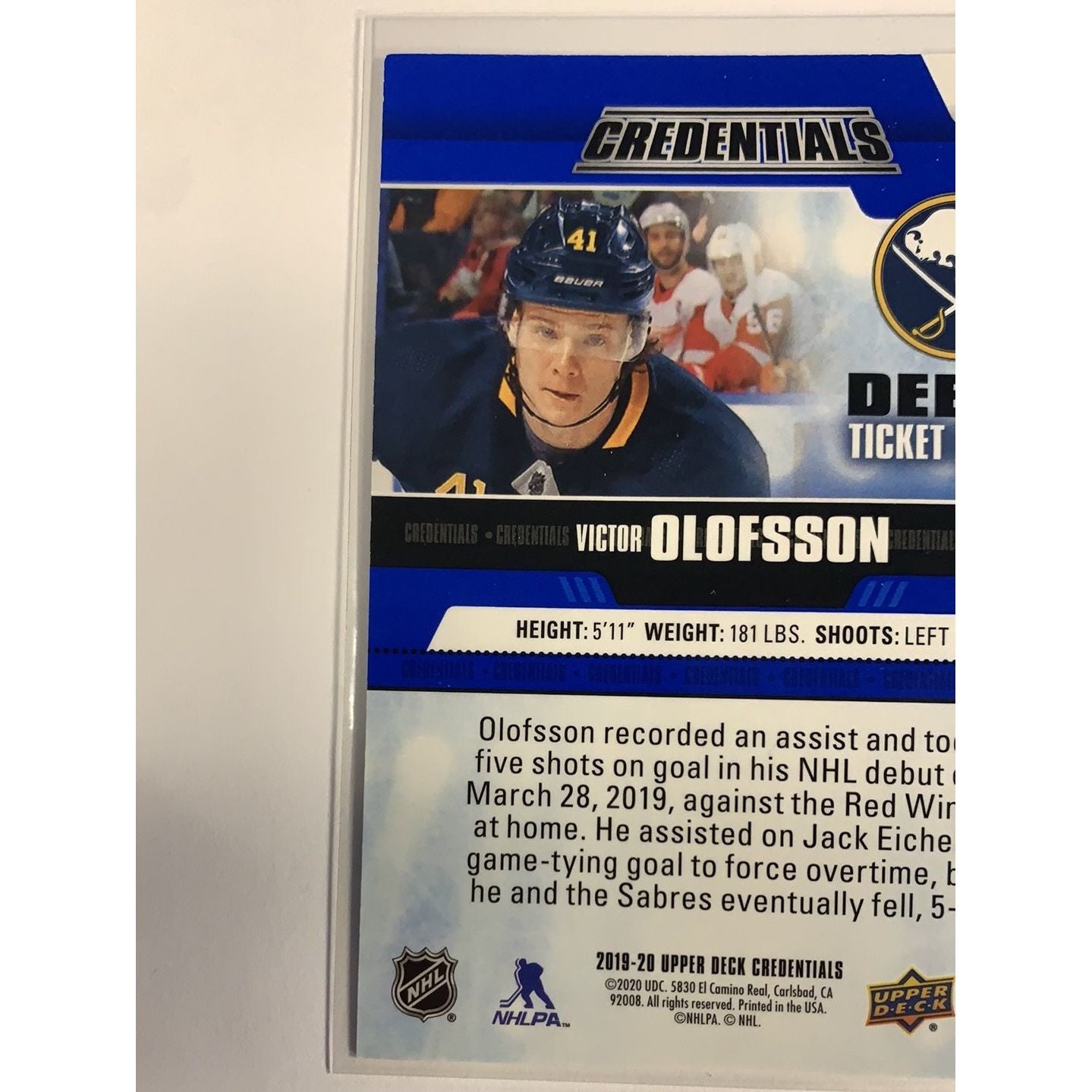 2019-20 Credentials Victor Olofsson Debut Ticket Access /499 | Local Legends Cards & Collectibles