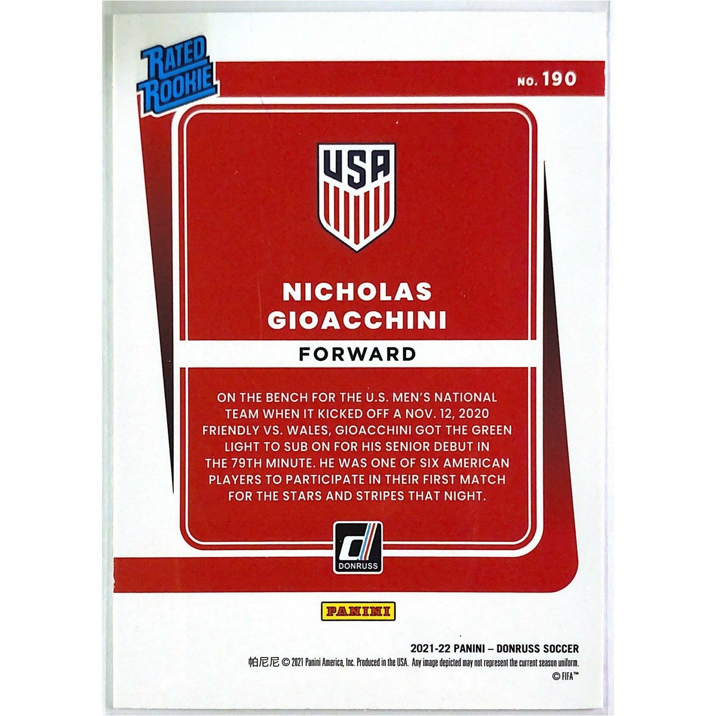 2021-22 Donruss Qatar 2022 Nicholas Gioacchini Rated Rookie | Local Legends Cards & Collectibles