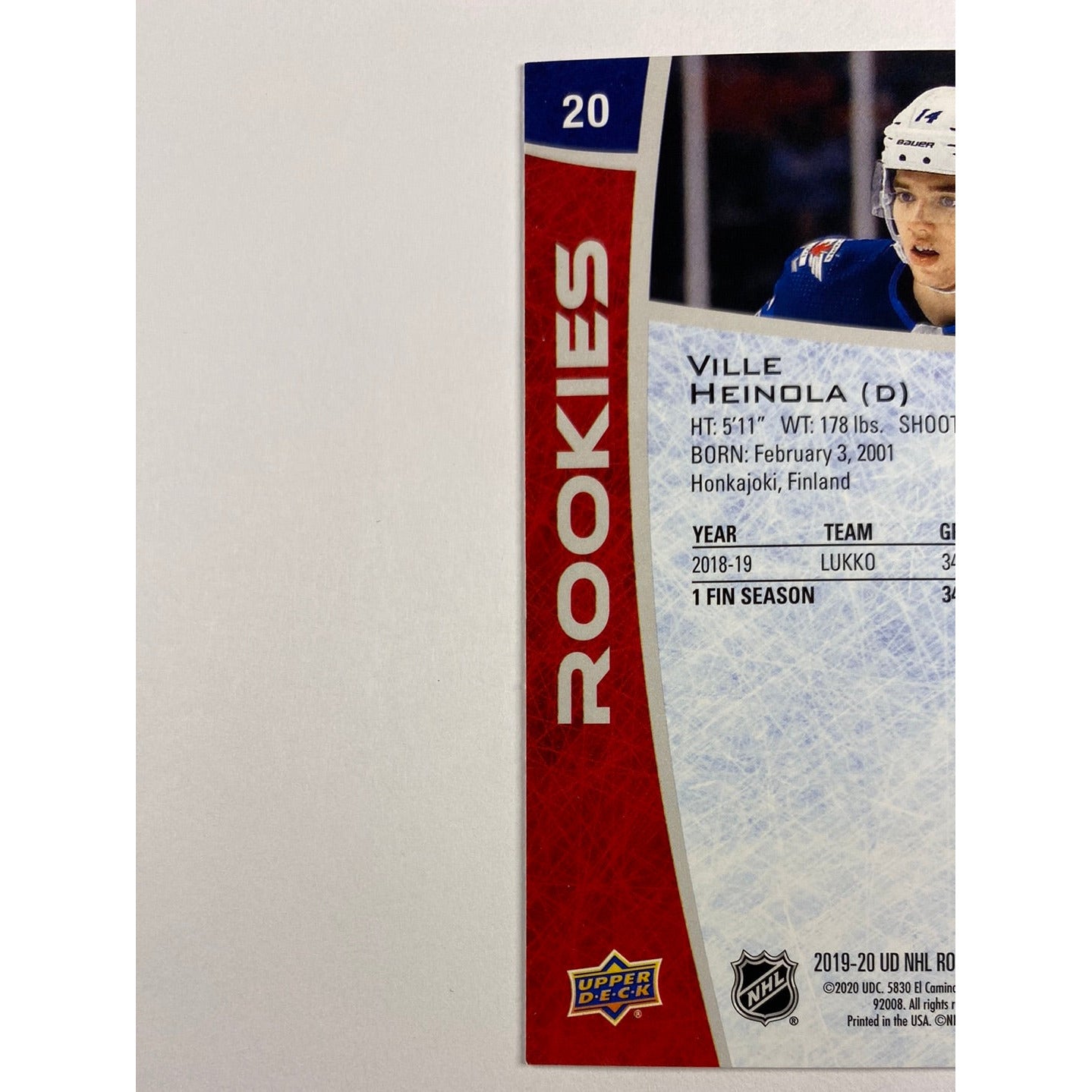 2019-20 Box Set Ville Heinola RC | Local Legends Cards & Collectibles