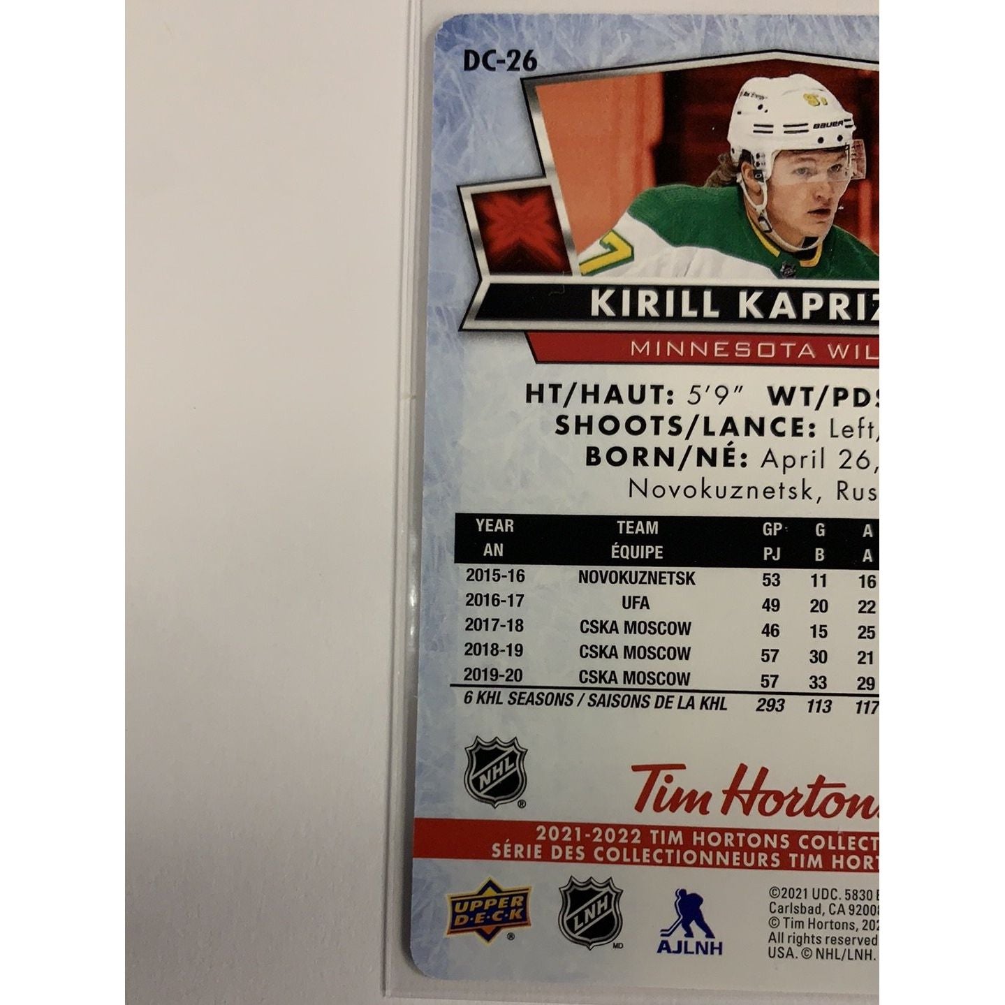 2021-22 Tim Hortons Red Die Cut Kirill Kaprizov | Local Legends Cards & Collectibles