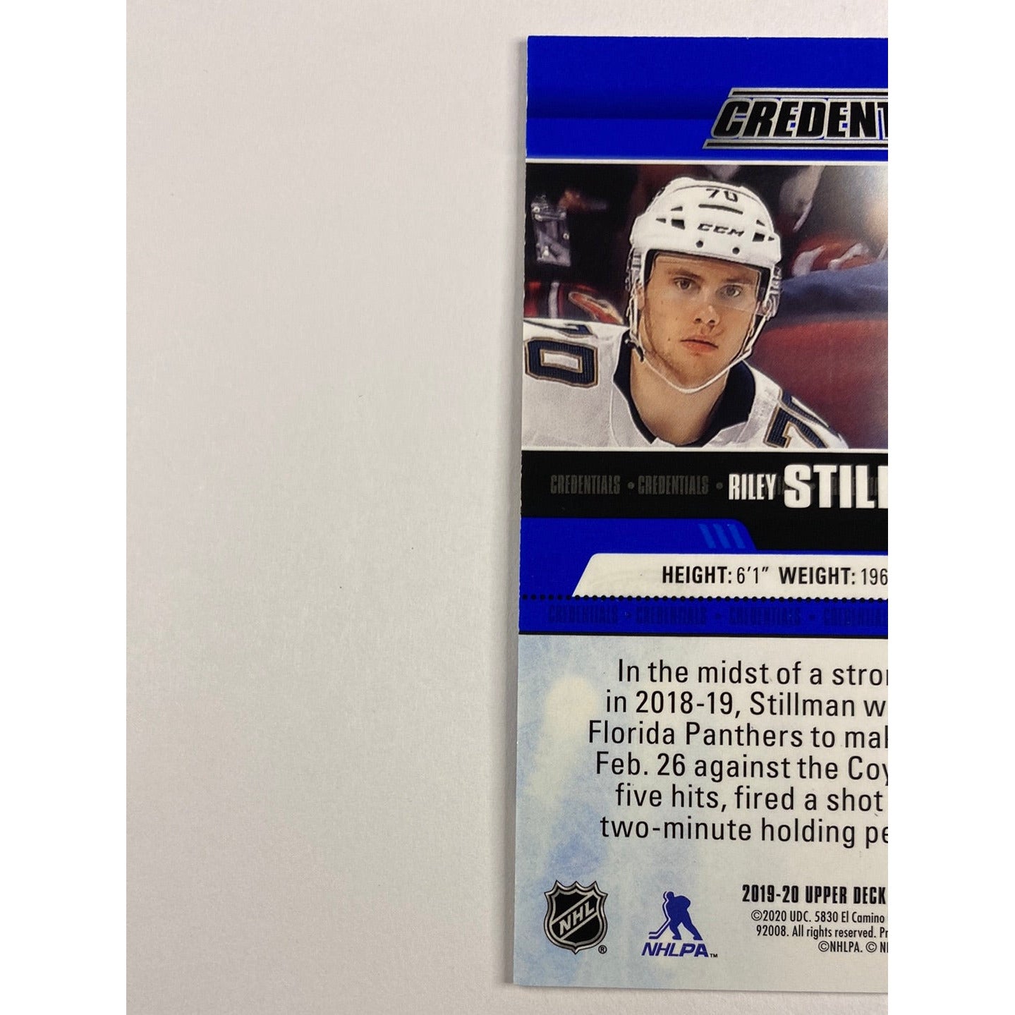 2019-20 Upper Deck Credentials Riley Stillman Debut Ticket Access /999 | Local Legends Cards & Collectibles