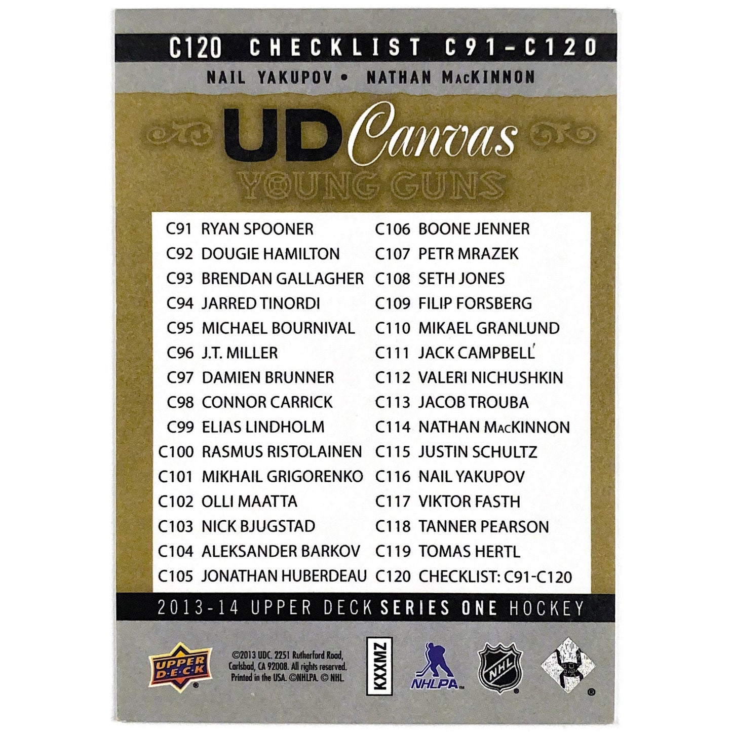 2013-14 Upper Deck Series 1 MacKinnon / Yakupov Young Guns Canvas Checklist | Local Legends Cards & Collectibles