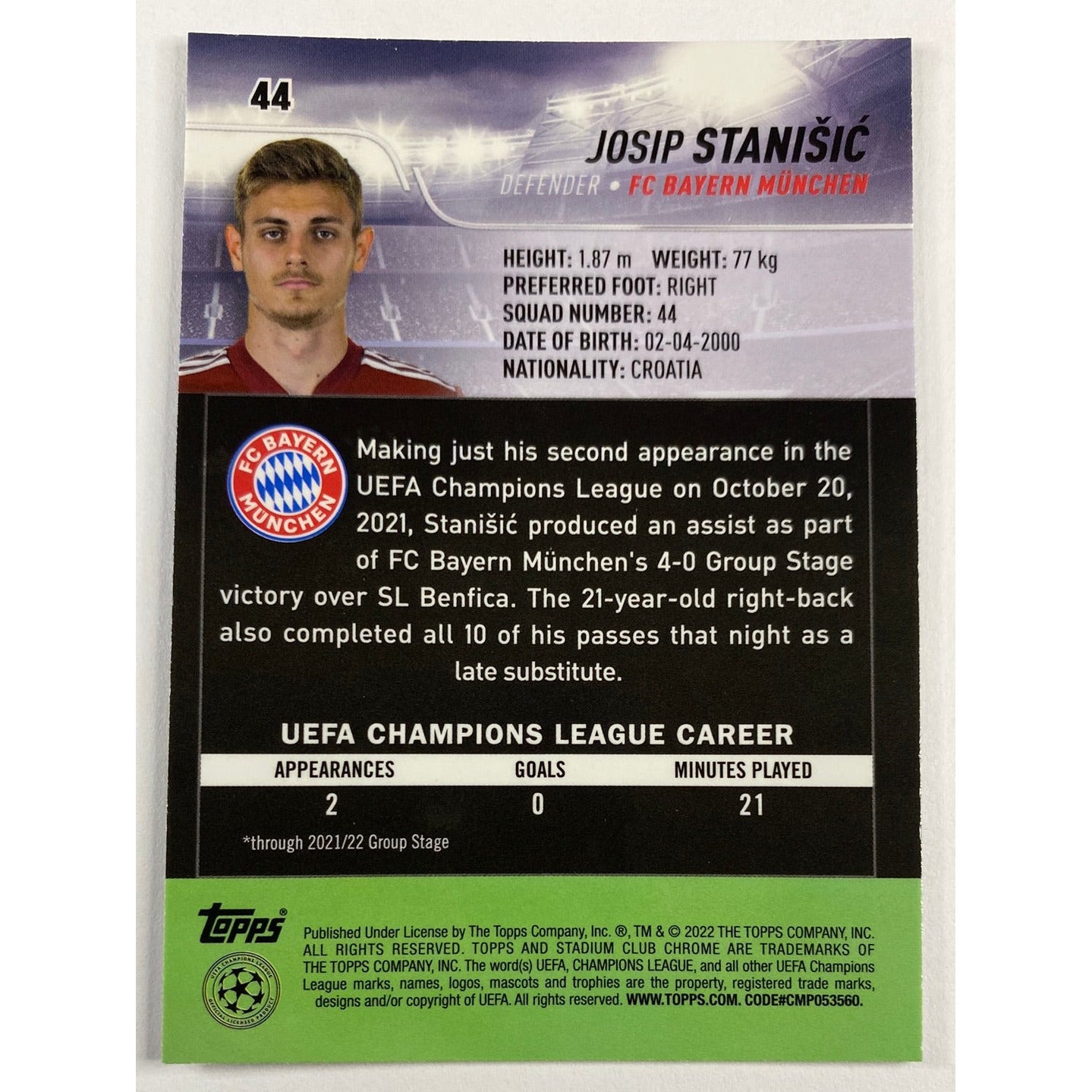 2022 Stadium Club Chrome Josip Stanisic Rc | Local Legends Cards & Collectibles