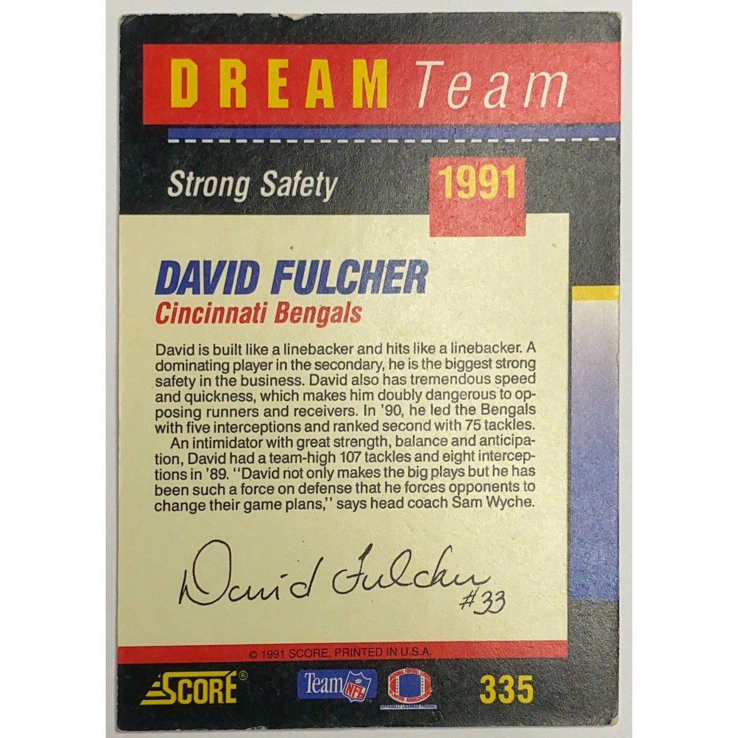 1991 Score Dream Team David Fulcher #338 | Local Legends Cards & Collectibles