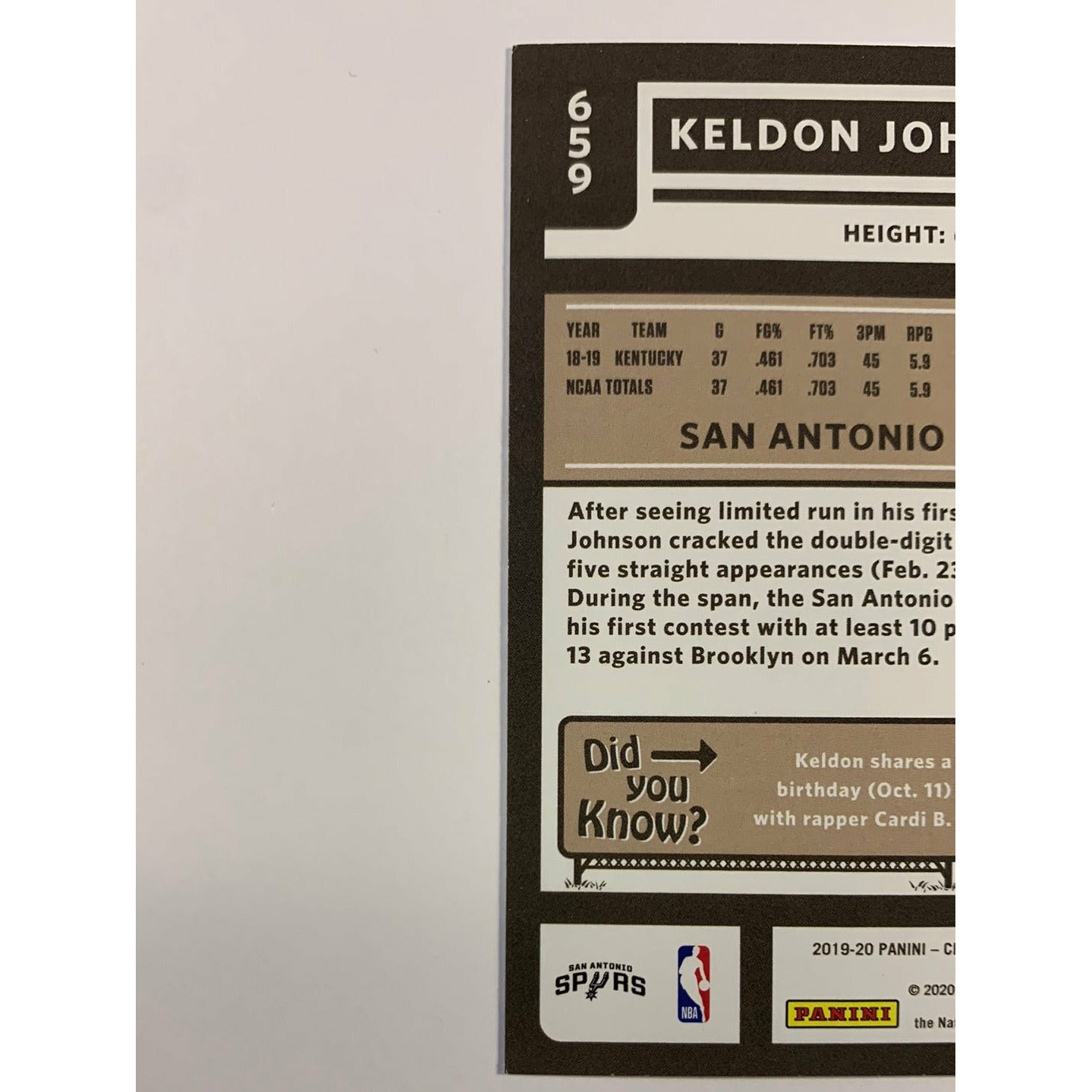 2019-20 Chronicles Classics Keldon Johnson RC | Local Legends Cards & Collectibles