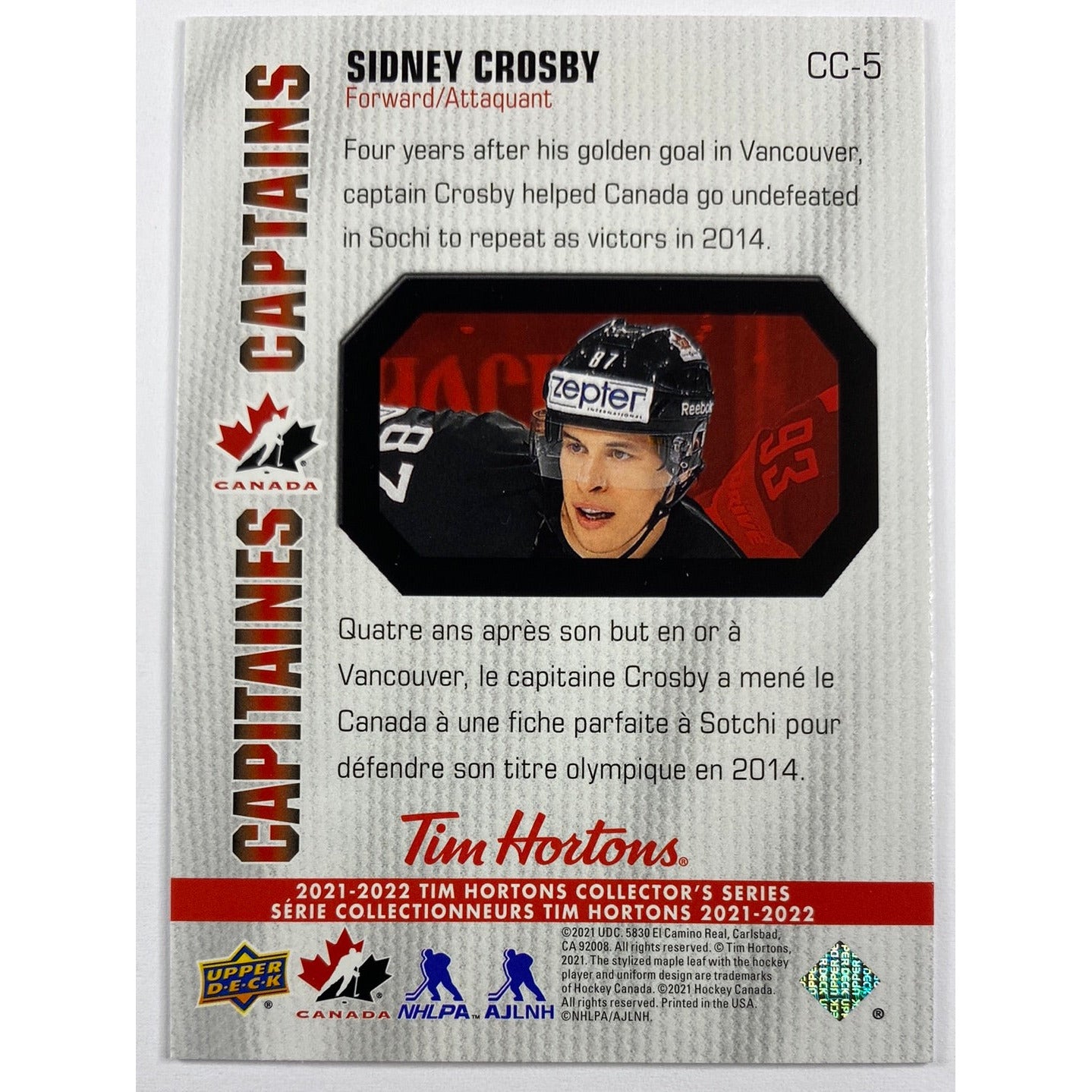 2021-22 Tim Hortons Sidney Crosby Captains | Local Legends Cards & Collectibles