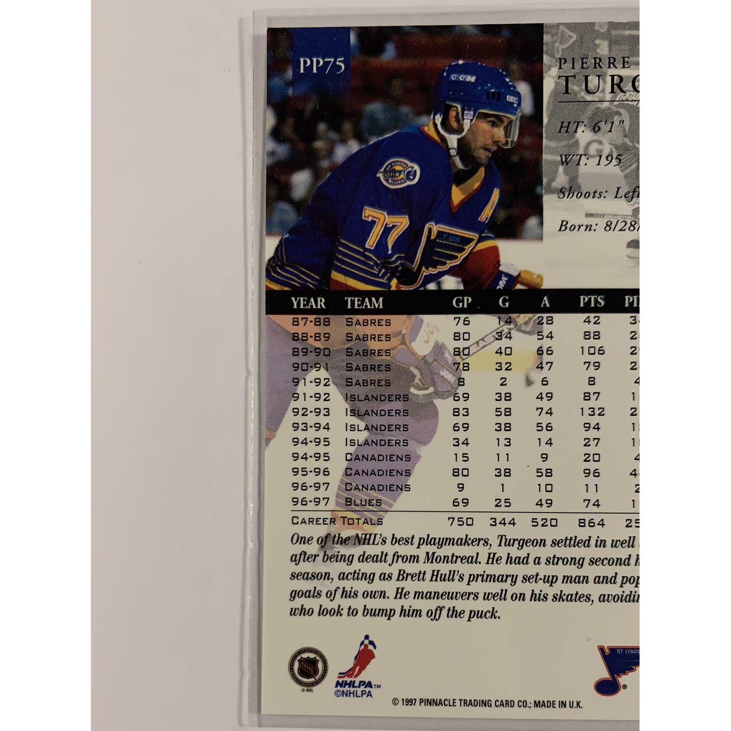 1997-98 Pinnacle Pierre Turgeon Artist Proof | Local Legends Cards & Collectibles
