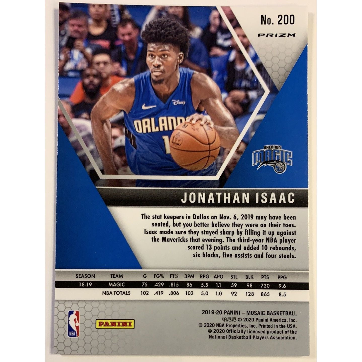 2019-20 Mosaic Jonathan Isaac Blue Reactive Prizm | Local Legends Cards & Collectibles