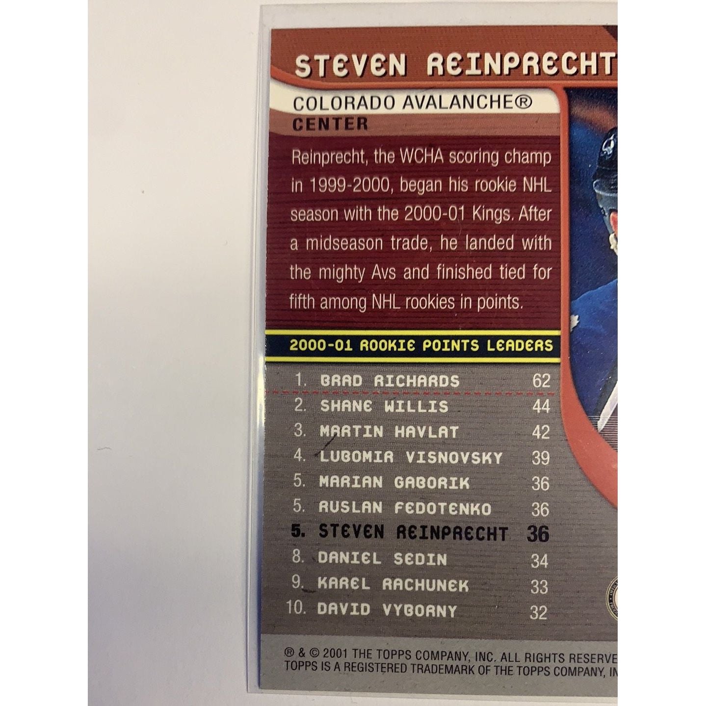 2001 Topps Steven Reinprecht Own The Game | Local Legends Cards & Collectibles