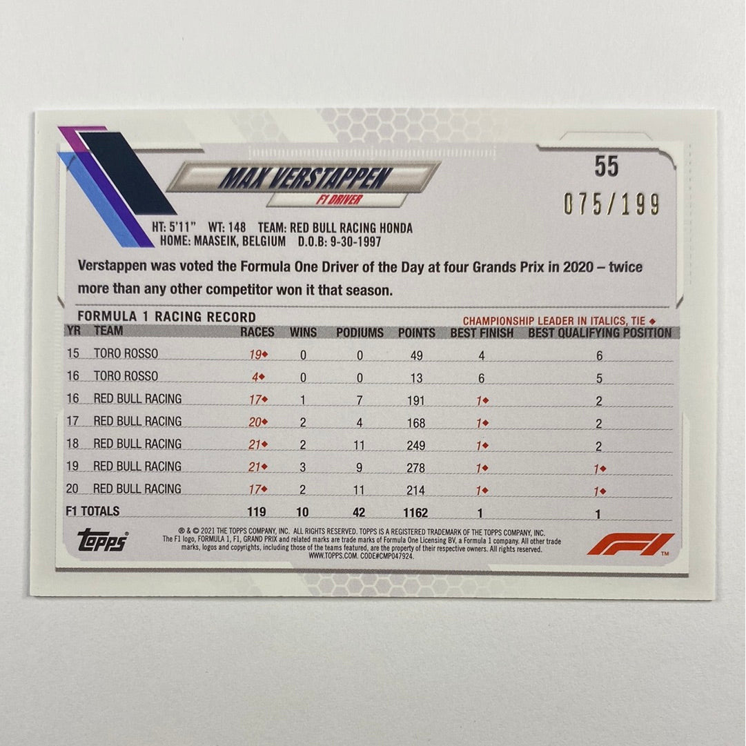 2021 Topps Max Verstappen Aqua /199 | Local Legends Cards & Collectibles