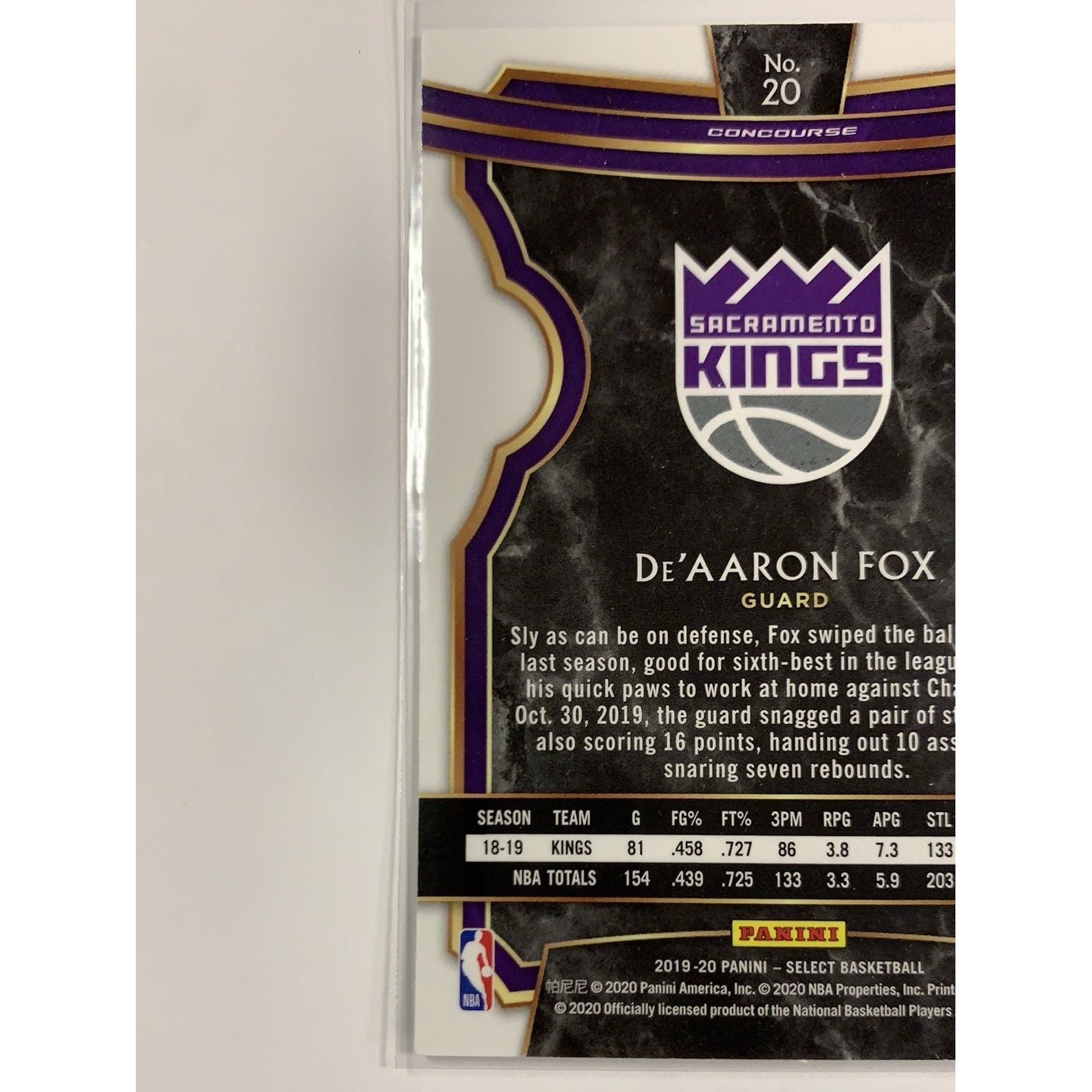 2019-20 Panini Select De’ Aaron Fox Base #20 Local Legends Cards & Collectibles