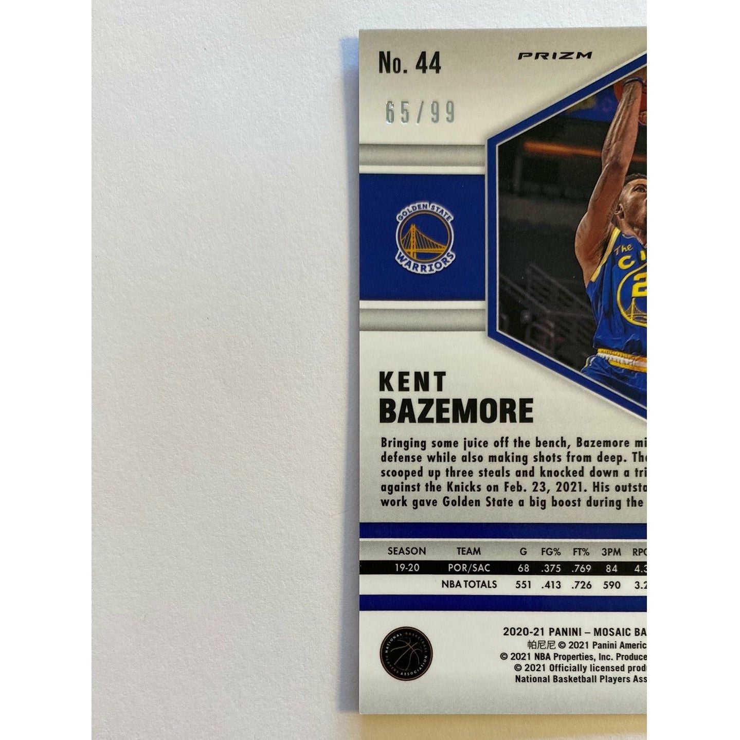 2020-21 Mosaic Kent Bazemore Blue Mosaic Prizm /99 | Local Legends Cards & Collectibles