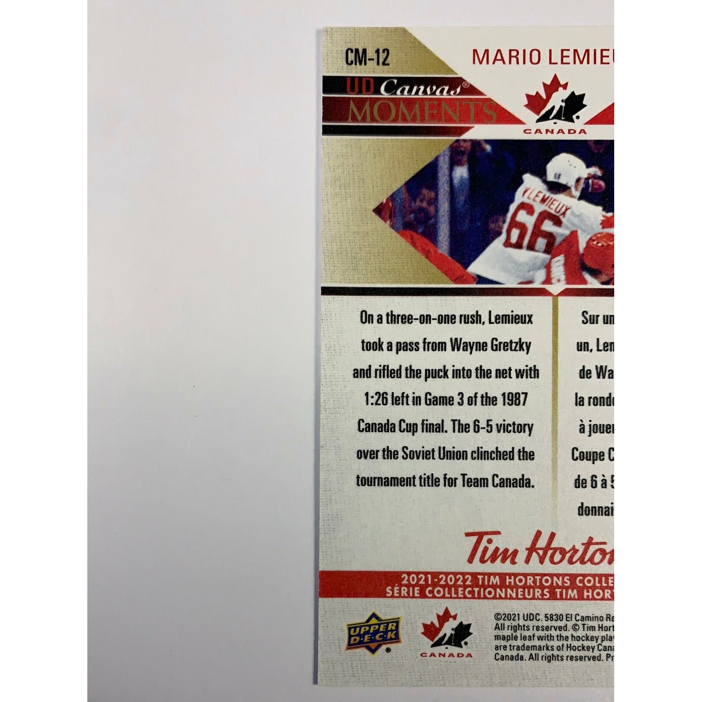 2021-22 Tim Hortons Mario Lemieux Canvas Moments | Local Legends Cards & Collectibles