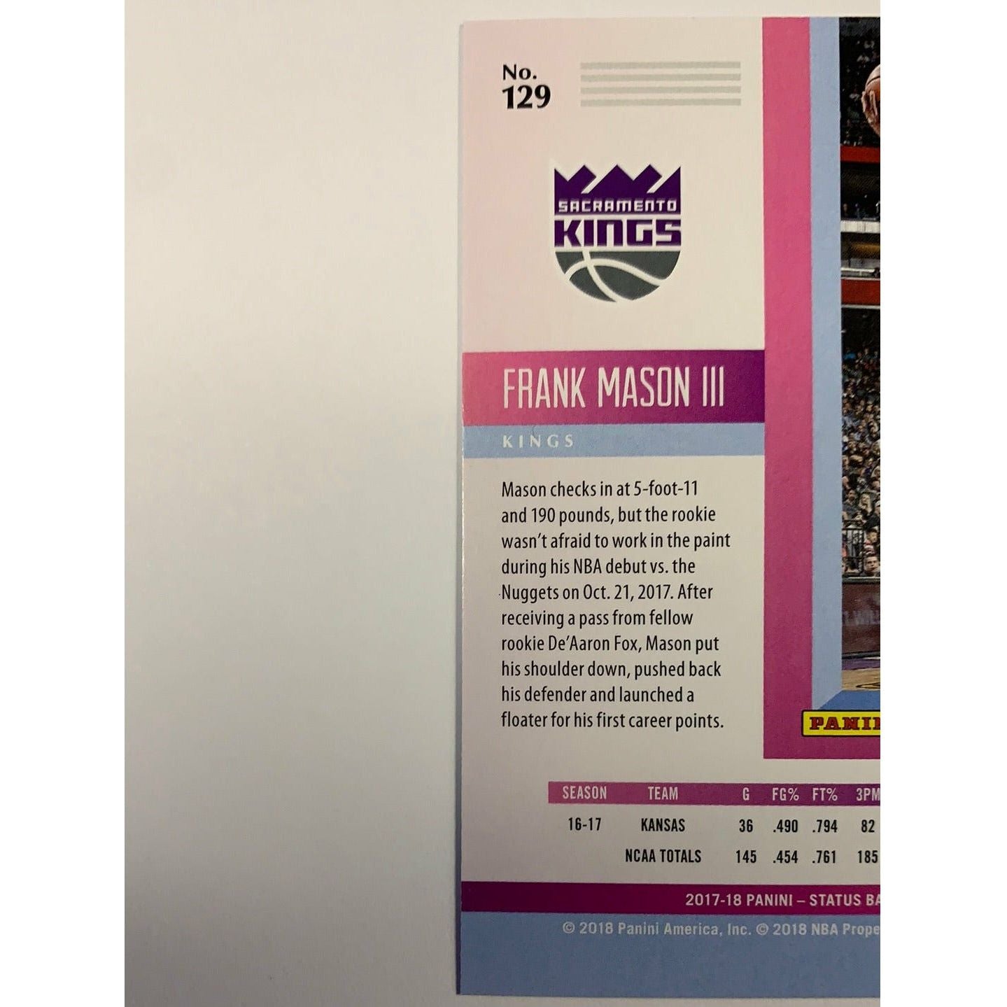 2017-18 Panini Status Frank Mason lll RC | Local Legends Cards & Collectibles