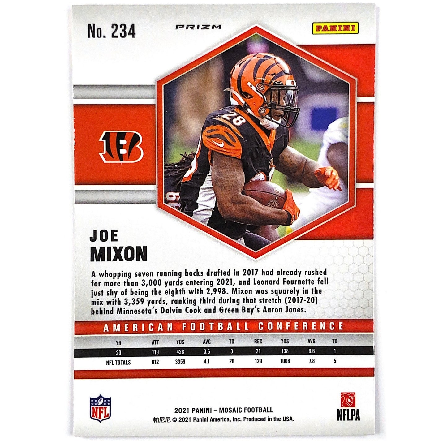 2021 Mosaic Joe Mixon AFC Orange Reactive Prizm | Local Legends Cards & Collectibles