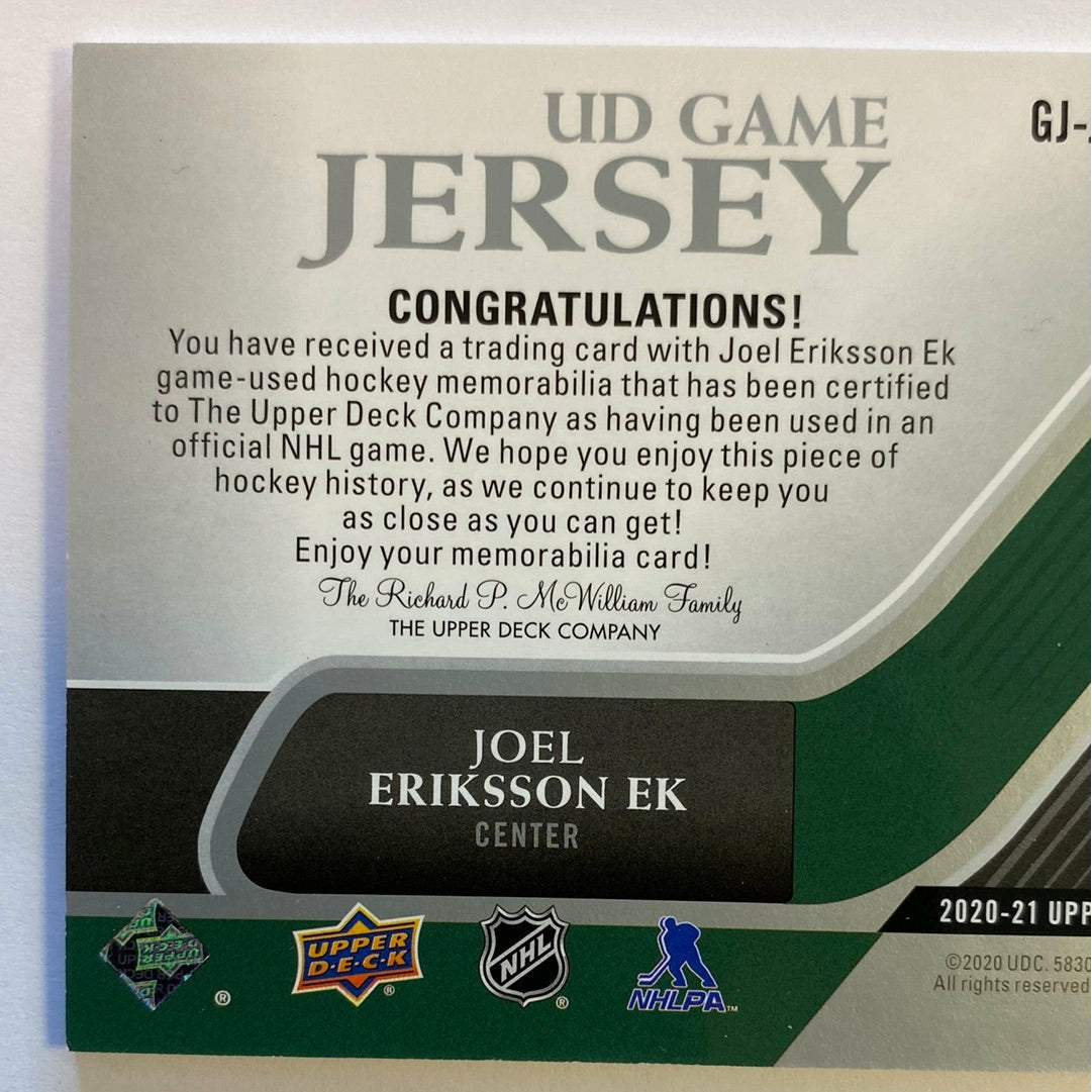 2020-21 Upper Deck Series 1 Joel Eriksson Ek UD Game Jersey | Local Legends Cards & Collectibles