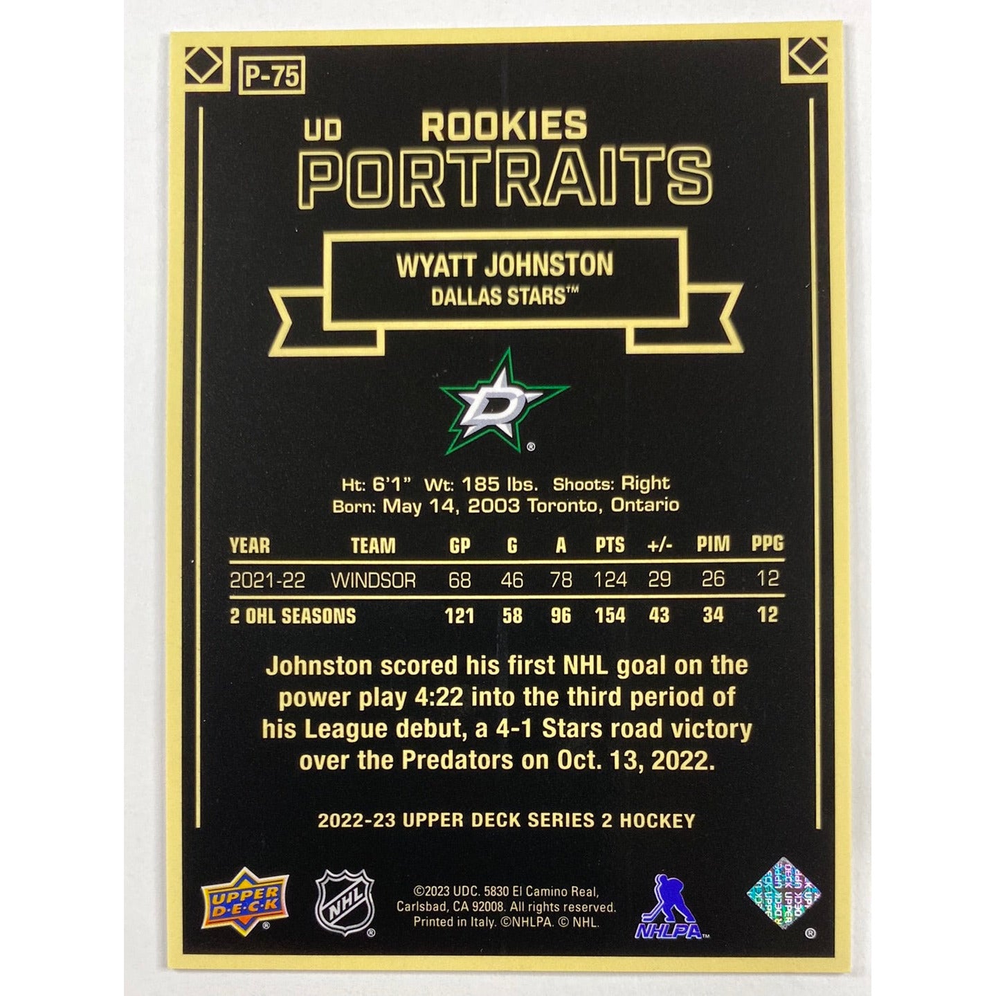 2022-23 Series 2 Wyatt Johnston Rookies Portraits | Local Legends Cards & Collectibles