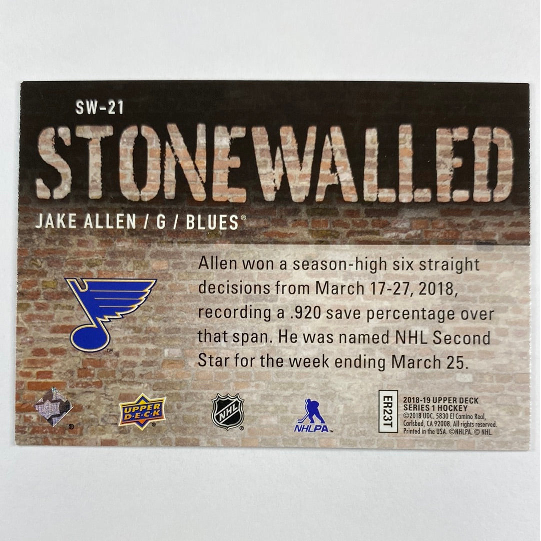 2018-19 Upper Deck Series 1 Jake Allen Stonewalled | Local Legends Cards & Collectibles