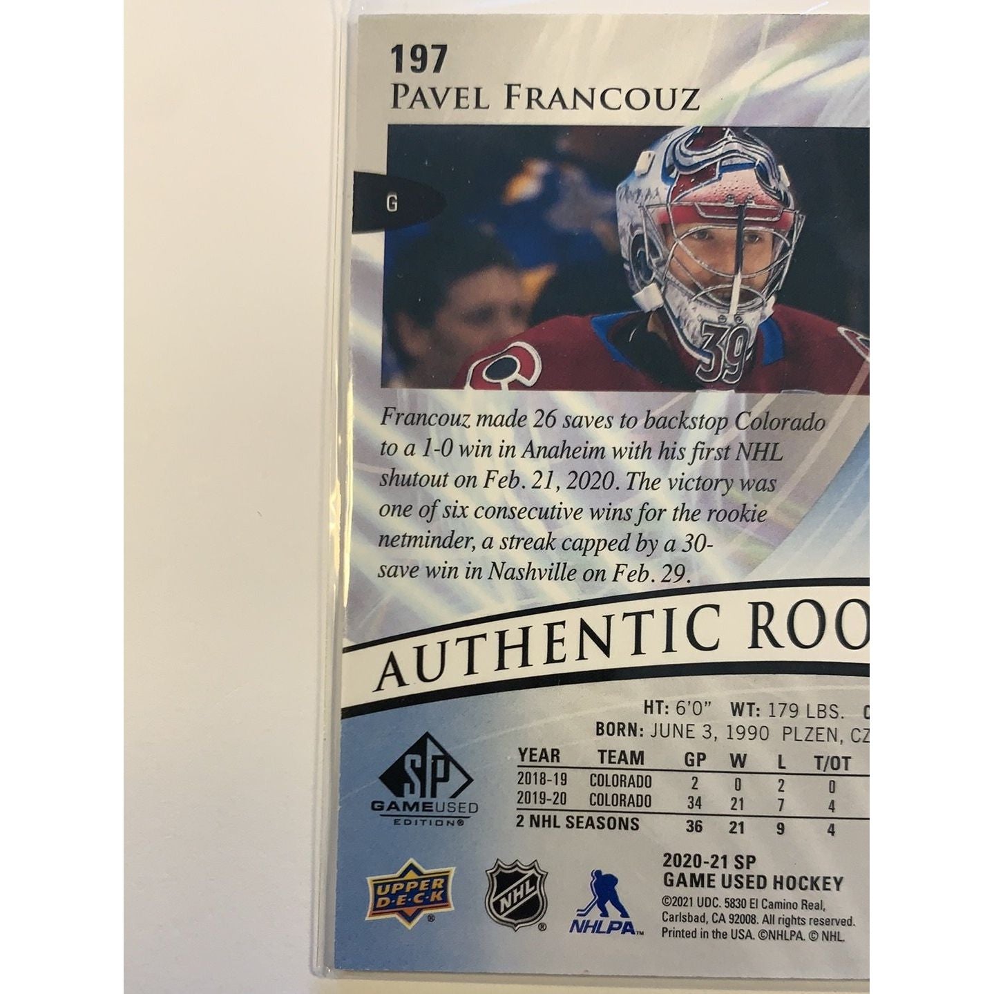 2020-21 SP Game Used Edition Pavel Francouz Authentic Rookies /199 | Local Legends Cards & Collectibles