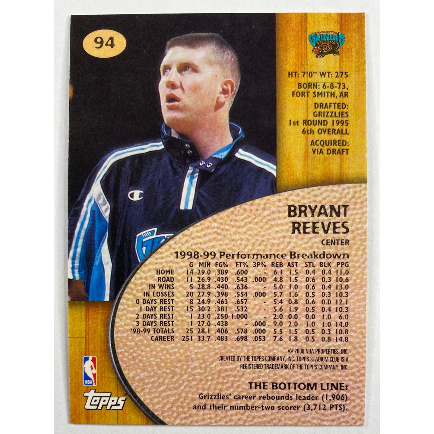 1999-00 Topps Stadium Club Bryant Reeves | Local Legends Cards & Collectibles