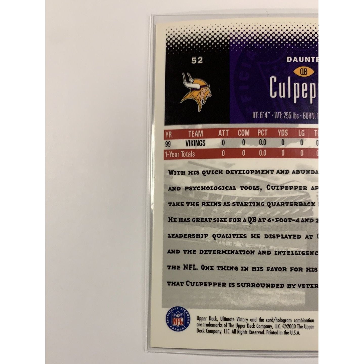 2000 Upper Deck Daunte Culpepper Base #52 Local Legends Cards & Collectibles