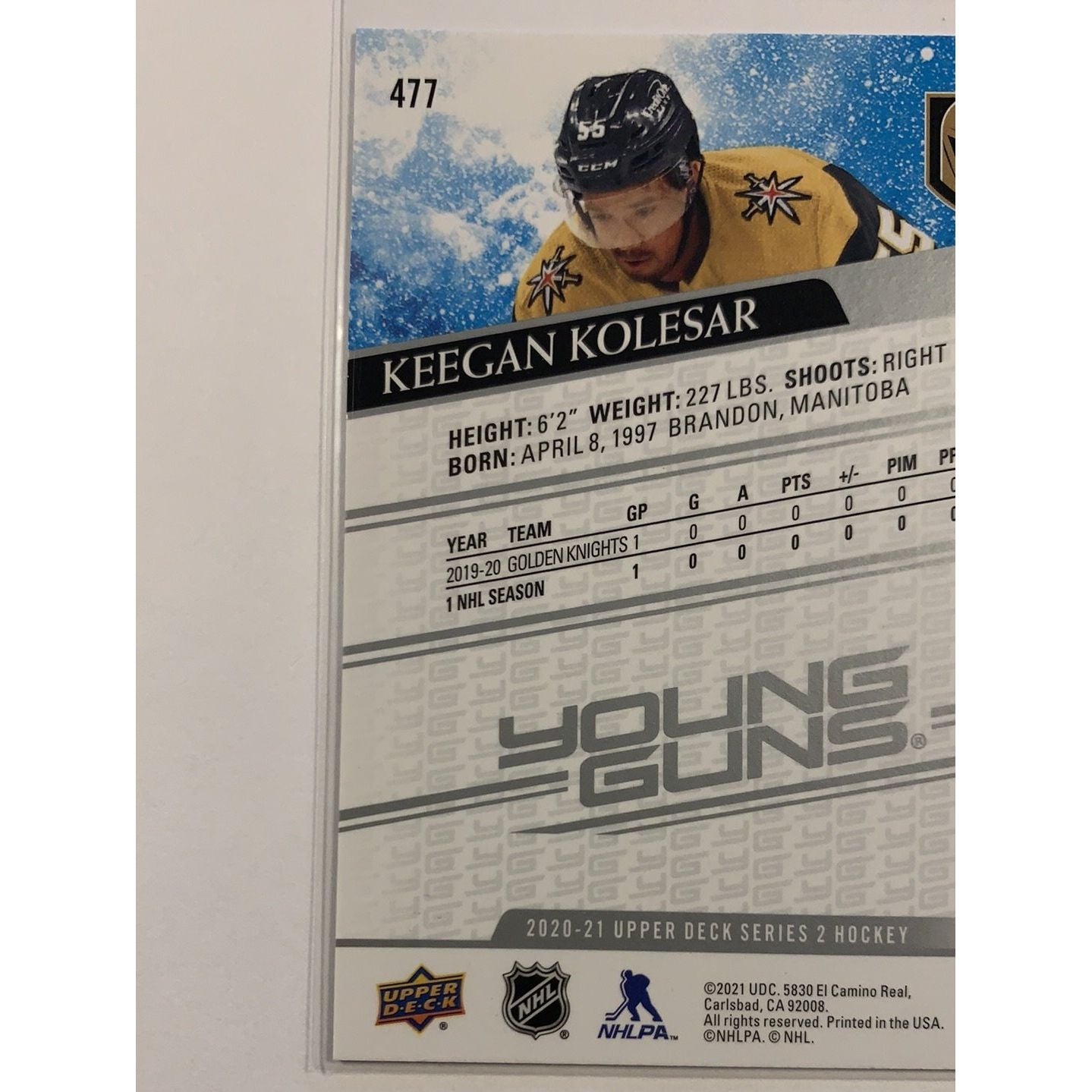 2020-21 Upper Deck Series 2 Keegan Kolesar Young Guns | Local Legends Cards & Collectibles