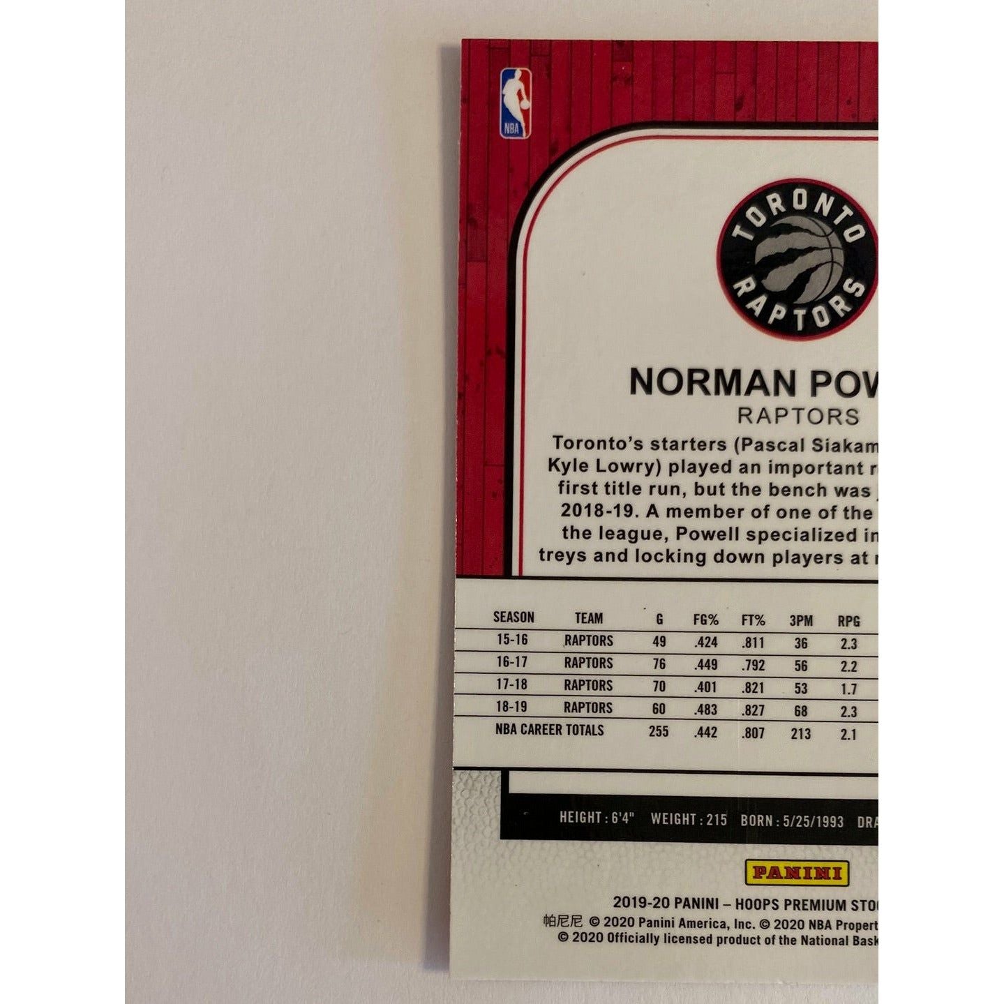 2019-20 Hoops Premium Stock Norman Powell Purple Fast Break Prizm | Local Legends Cards & Collectibles
