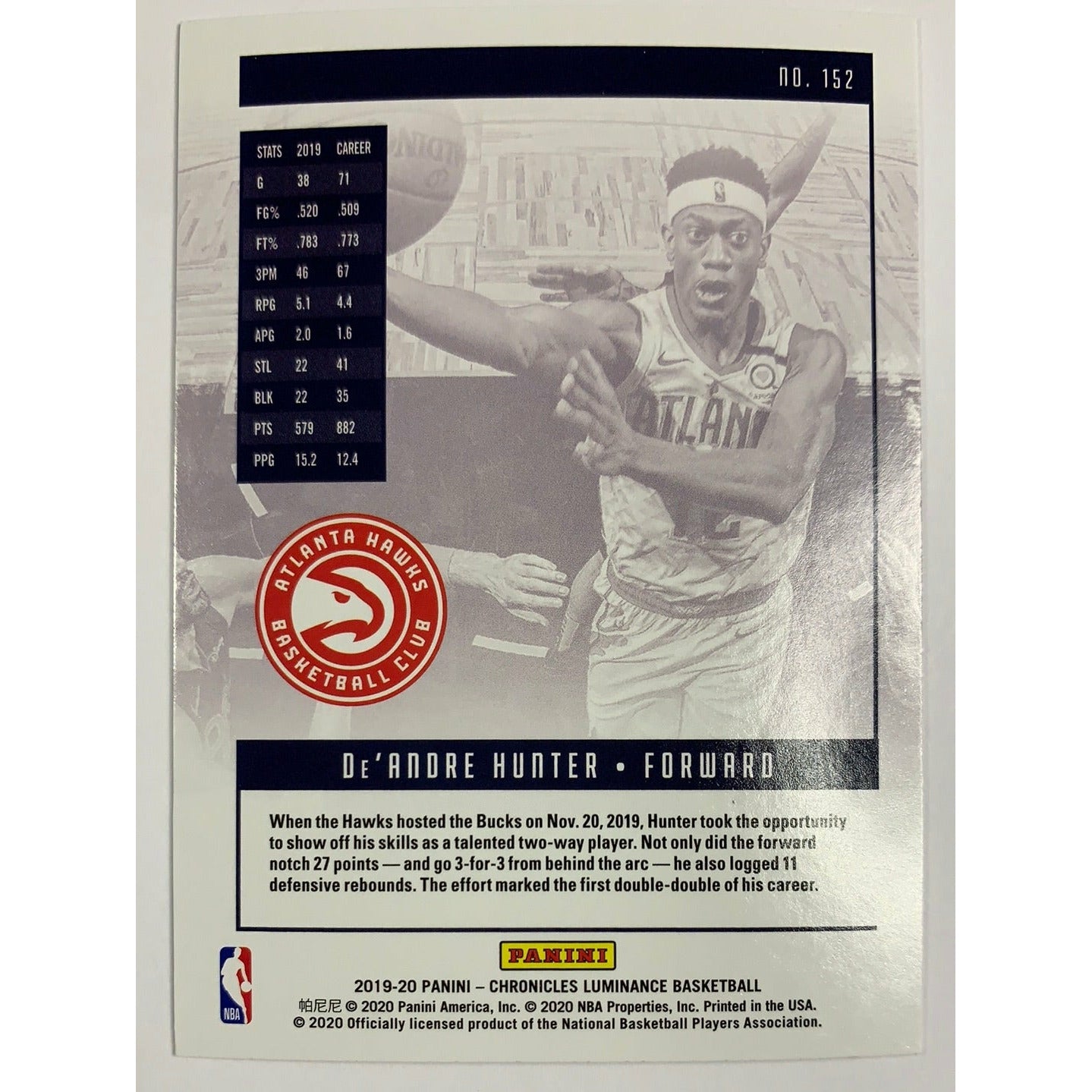 2019-20 Chronicles Luminance De’Andre Hunter Rookie Card | Local Legends Cards & Collectibles