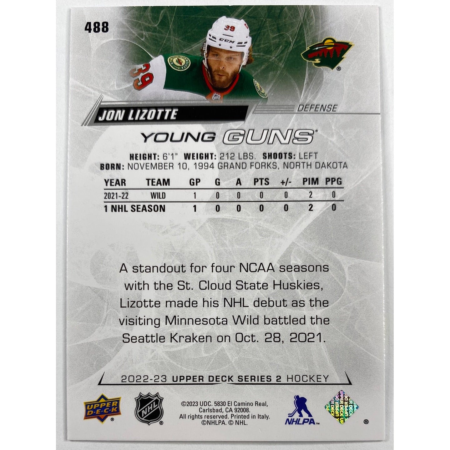 2022-23 Series 2 Jon Lizotte Young Guns | Local Legends Cards & Collectibles