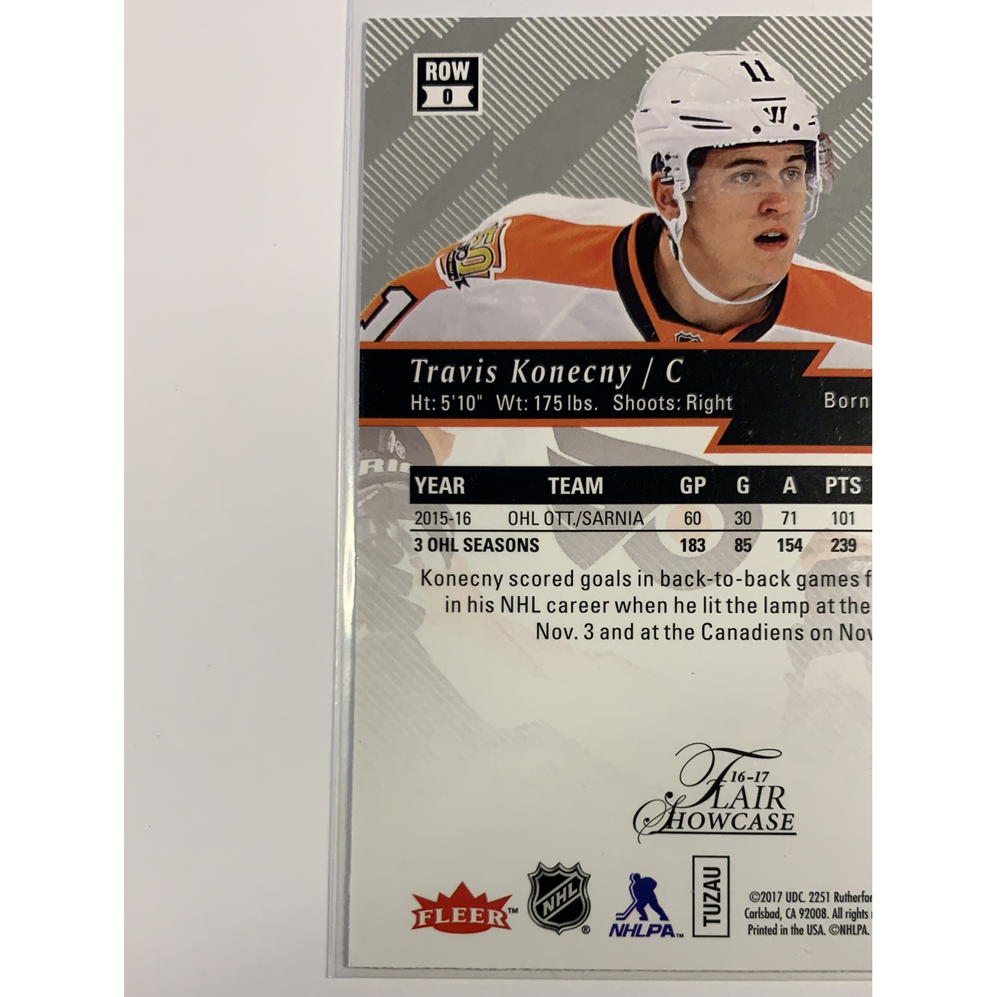 2016-17 Fleer Flair Showcase Travis Konecny Rookie Card | Local Legends Cards & Collectibles
