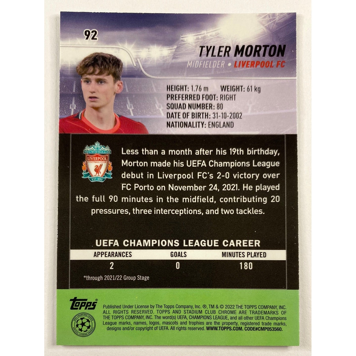 2022 Stadium Club Chrome Tyler Morton RC | Local Legends Cards & Collectibles