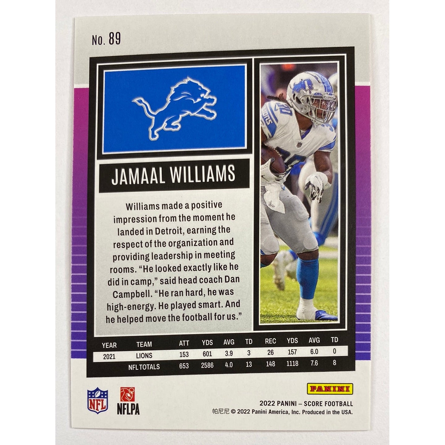 2022 Score Jamaal Williams Orange Parallel RC | Local Legends Cards & Collectibles