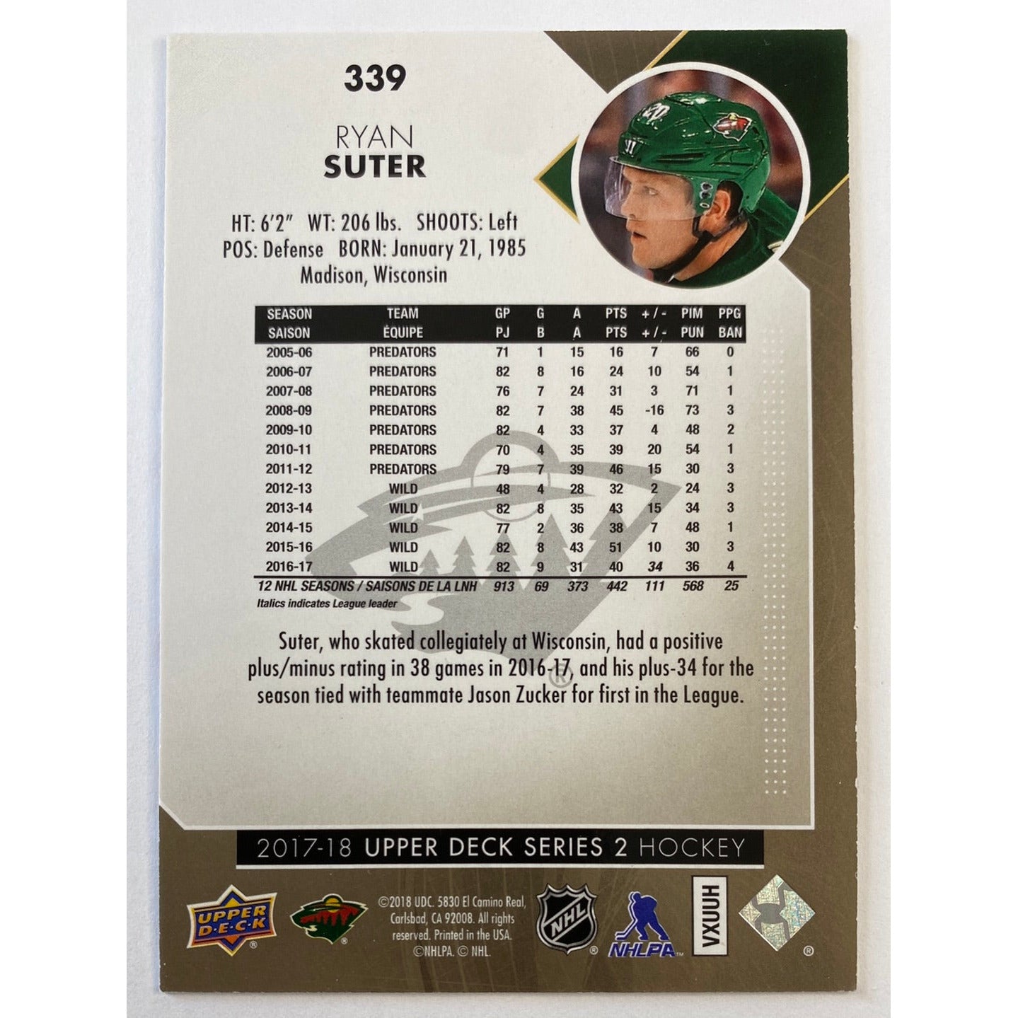 2017-18 Upper Deck Series 2 Ryan Suter UD Midnight /25 | Local Legends Cards & Collectibles