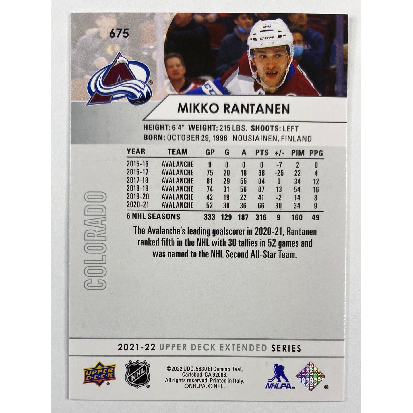 2021-22 Upper Deck Extended Series Mikko Rantanen 2nd All Star | Local Legends Cards & Collectibles