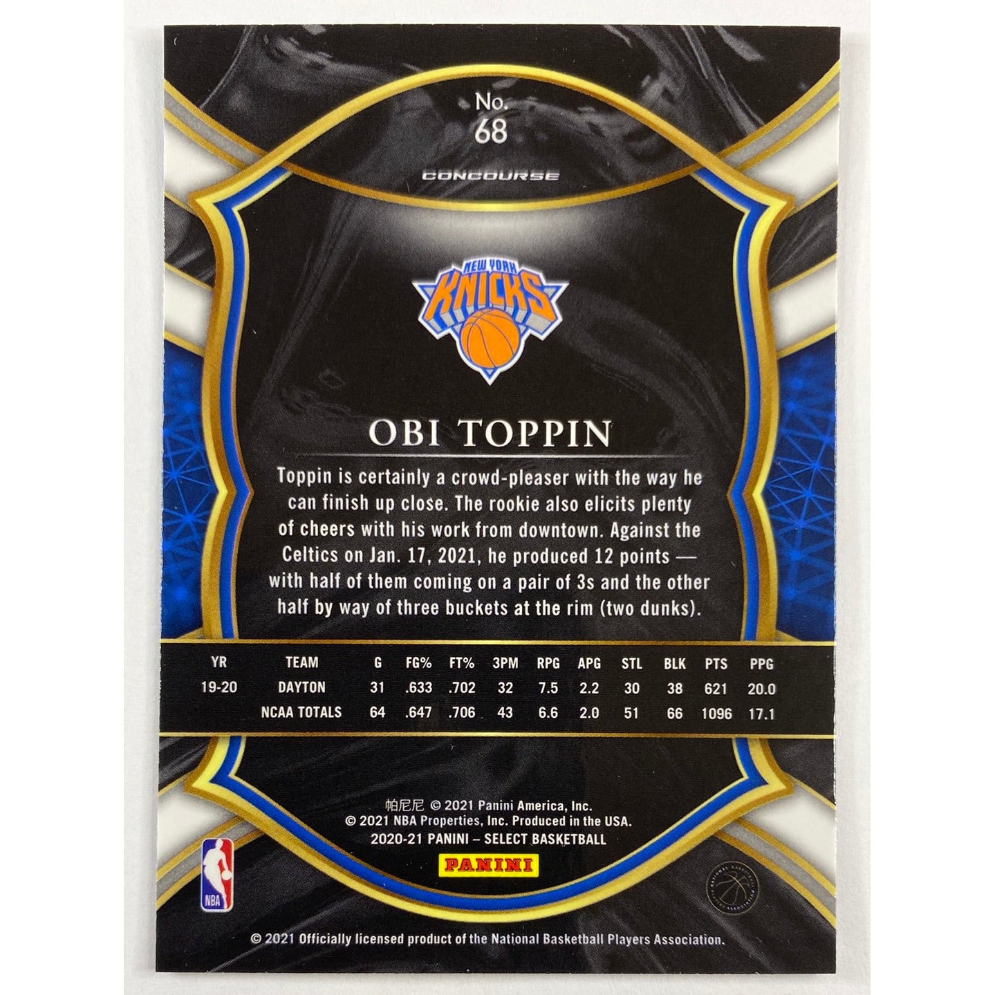 2020-21 Select Obi Toppin RC | Local Legends Cards & Collectibles