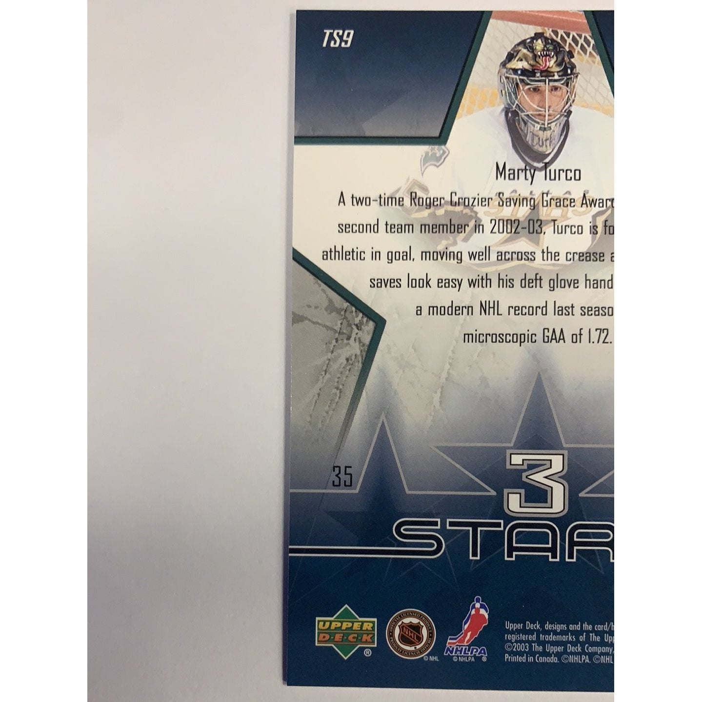 2003 Upper Deck Marty Turco 3 Stars | Local Legends Cards & Collectibles