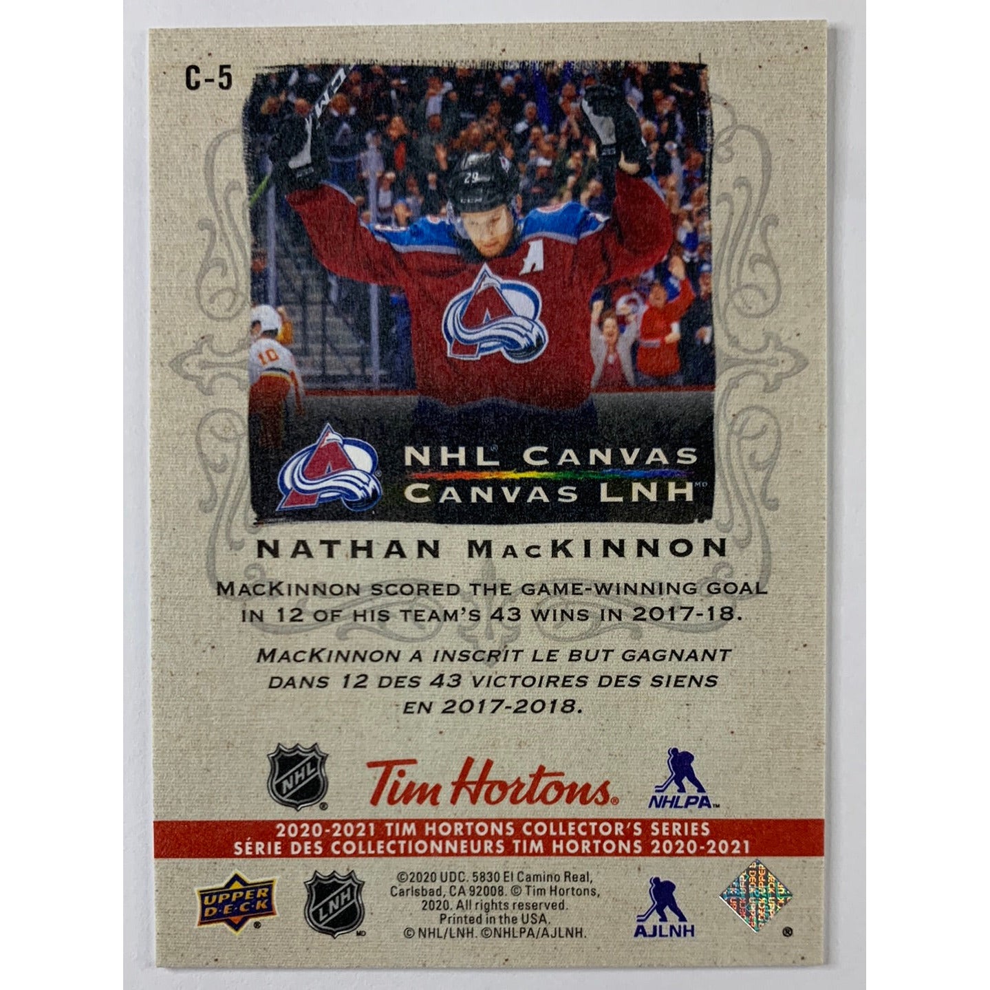 2020-21 Tim Hortons Nathan MacKinnon Canvas | Local Legends Cards & Collectibles