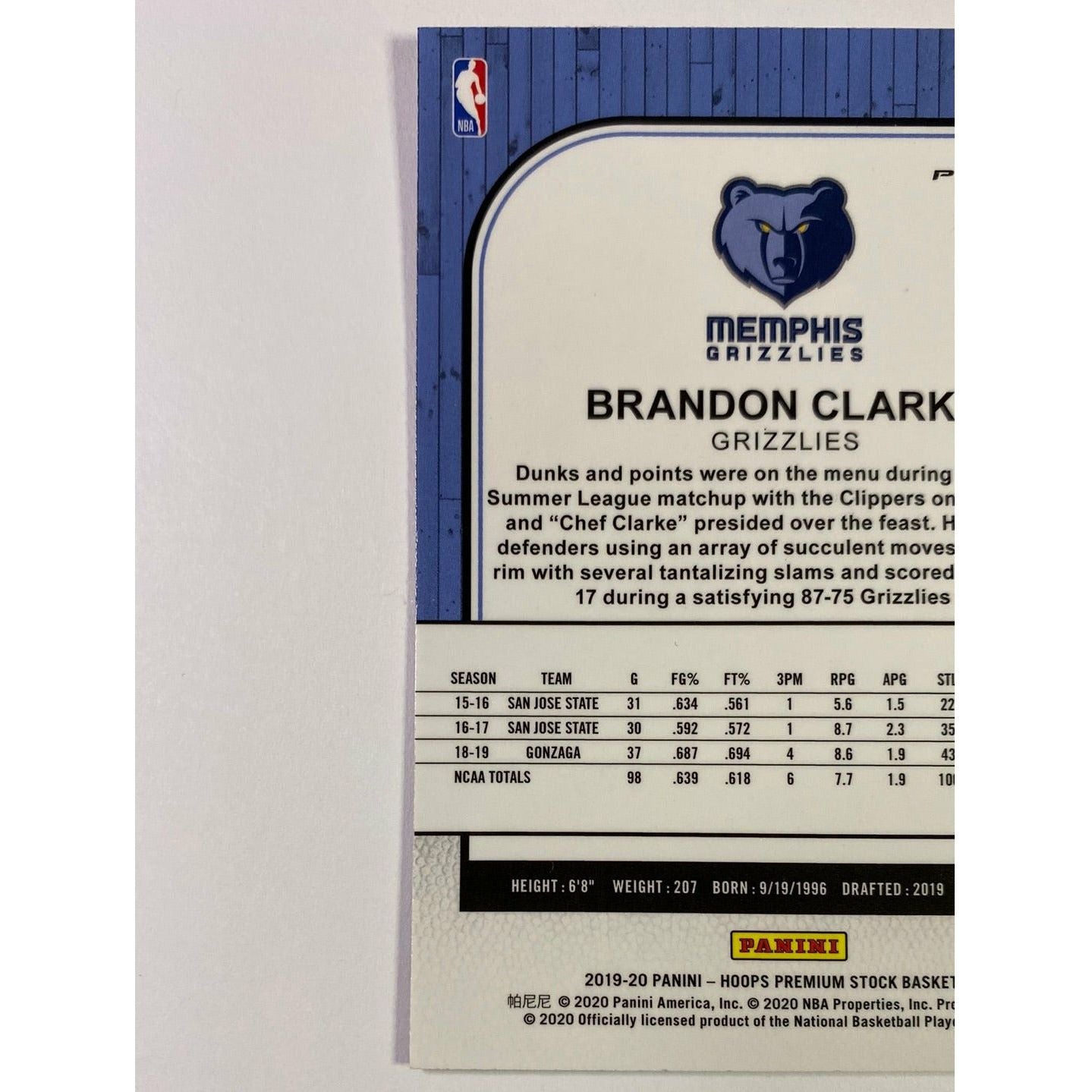 2019-20 Hoops Premium Stock Brandon Clarke Purple Fast Break Prizm RC | Local Legends Cards & Collectibles