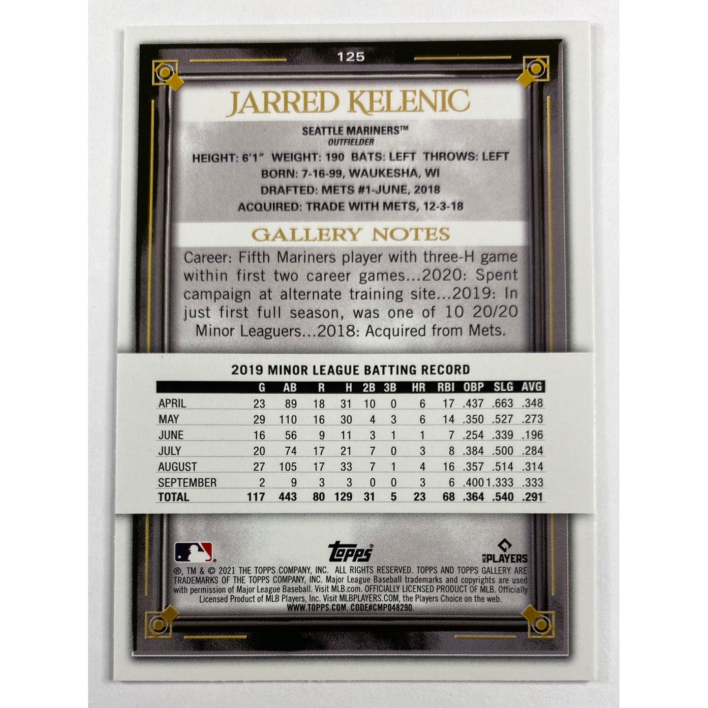 2021 Topps Gallery Jarred Kelenic Foil RC | Local Legends Cards & Collectibles