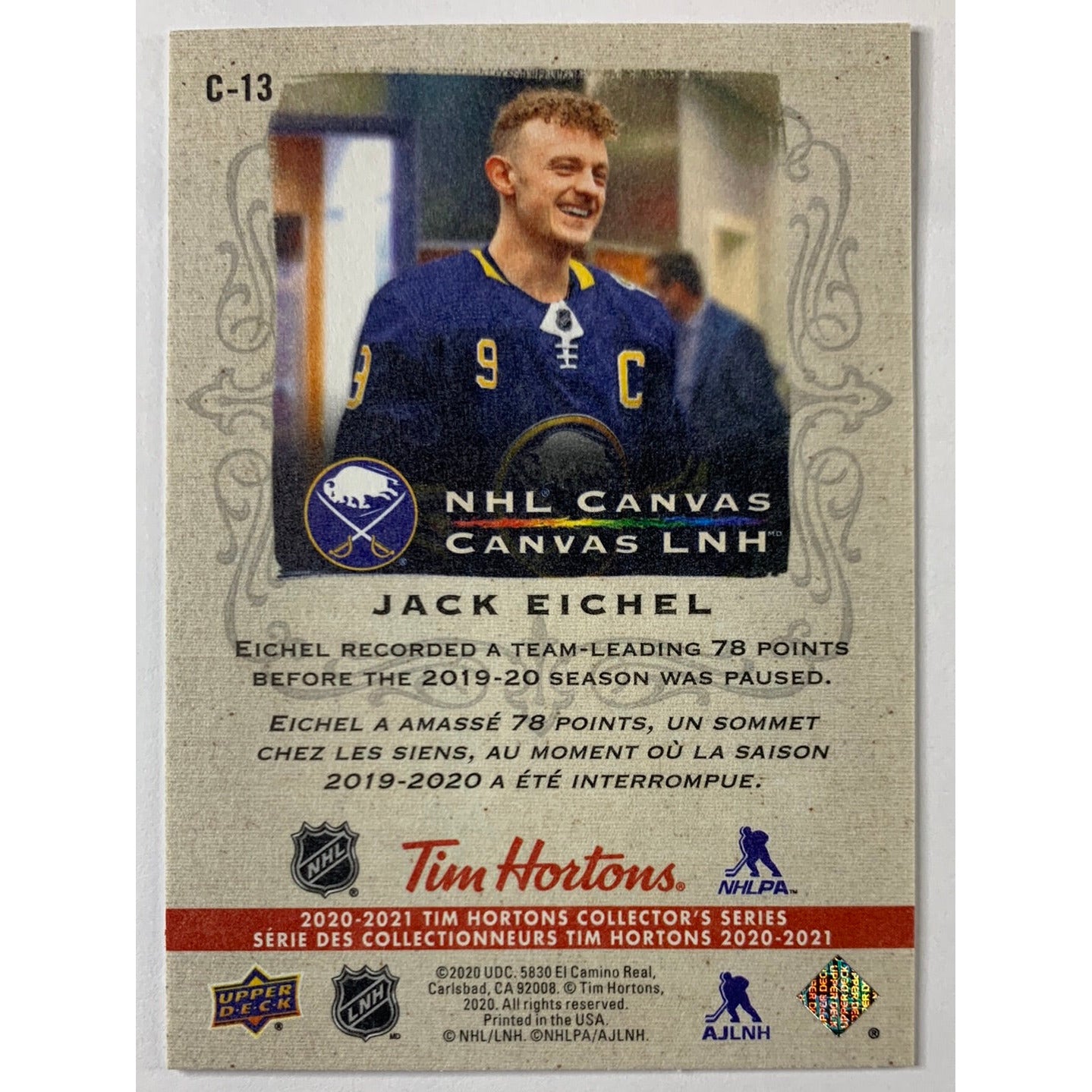 2020-21 Tim Hortons Jack Eichel Canvas | Local Legends Cards & Collectibles