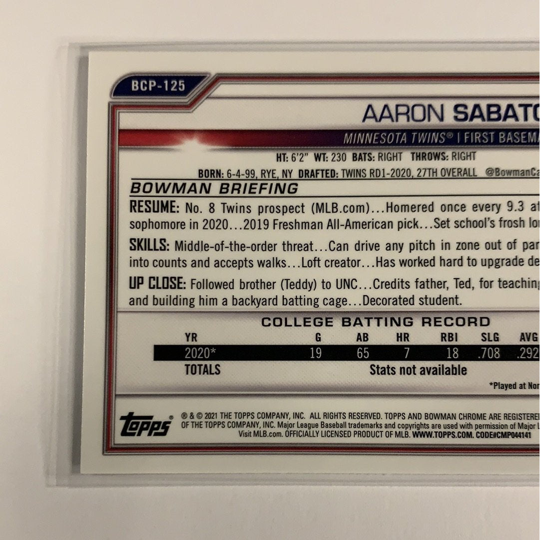2021 Bowman 1st Chrome Aaron Sabato BCP-125 | Local Legends Cards & Collectibles
