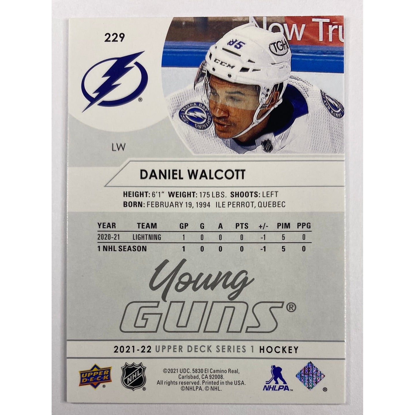 2021-22 Upper Deck Series 1 Daniel Walcott Young Guns | Local Legends Cards & Collectibles