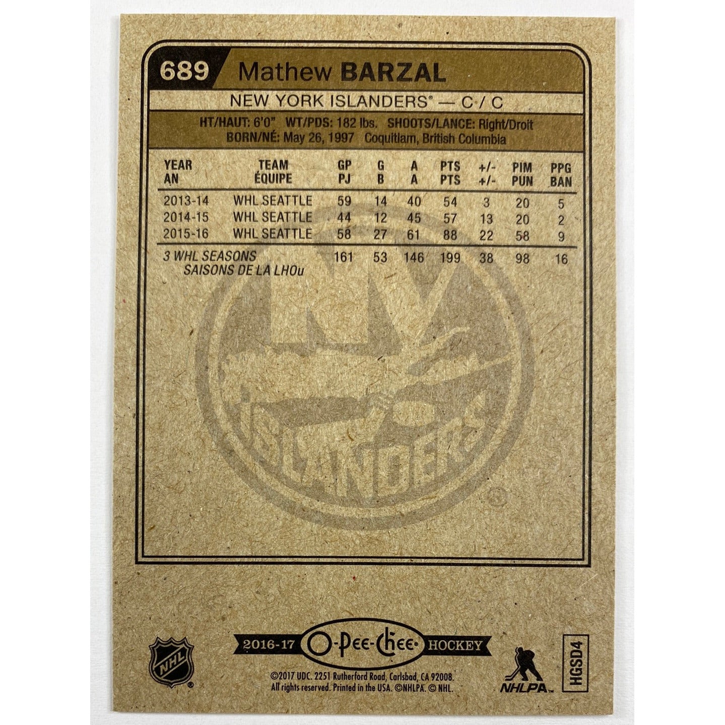 2016-17 O-Pee-Chee Mathew Barzal Marquee Rookies | Local Legends Cards & Collectibles