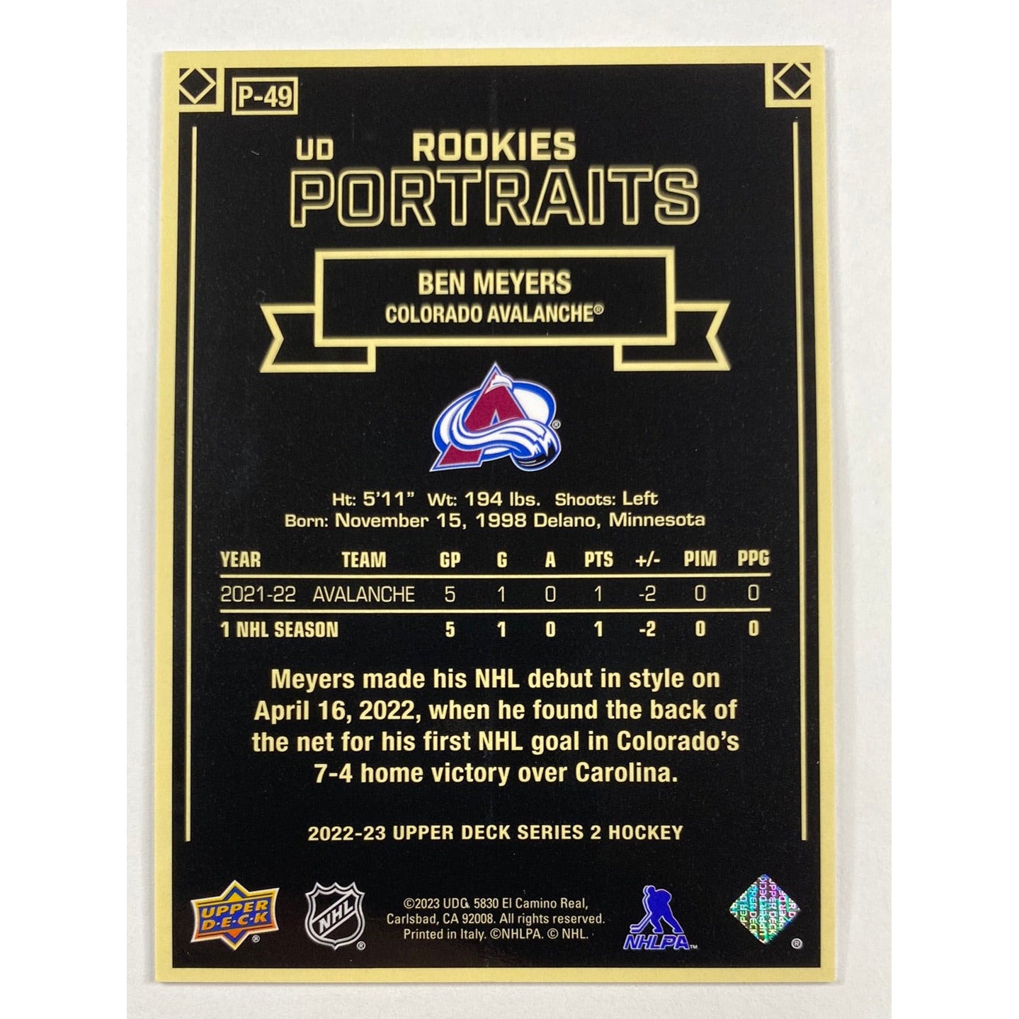 2022-23 Series 2 Ben Meyers Rookie Portraits | Local Legends Cards & Collectibles