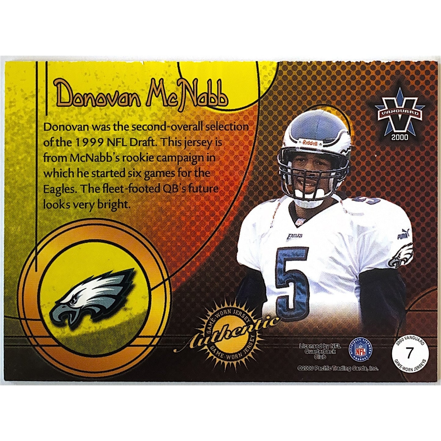 2000 Pacific Donovan McNabb Authentic Game Worn Jersey Patch | Local Legends Cards & Collectibles
