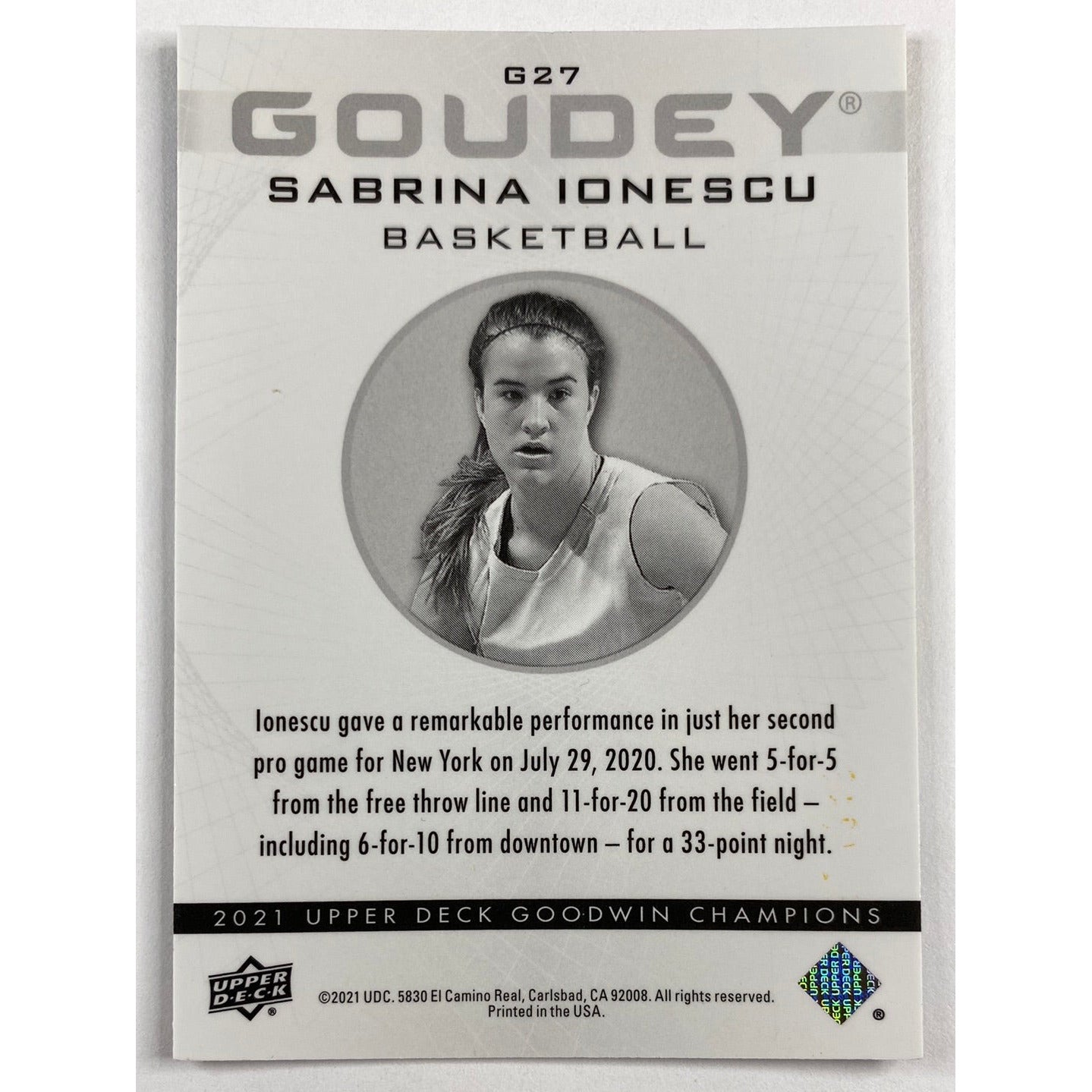2021 Goodwin Champions Sabrina Ionescu Goudey Black and Gold Holo /249 | Local Legends Cards & Collectibles